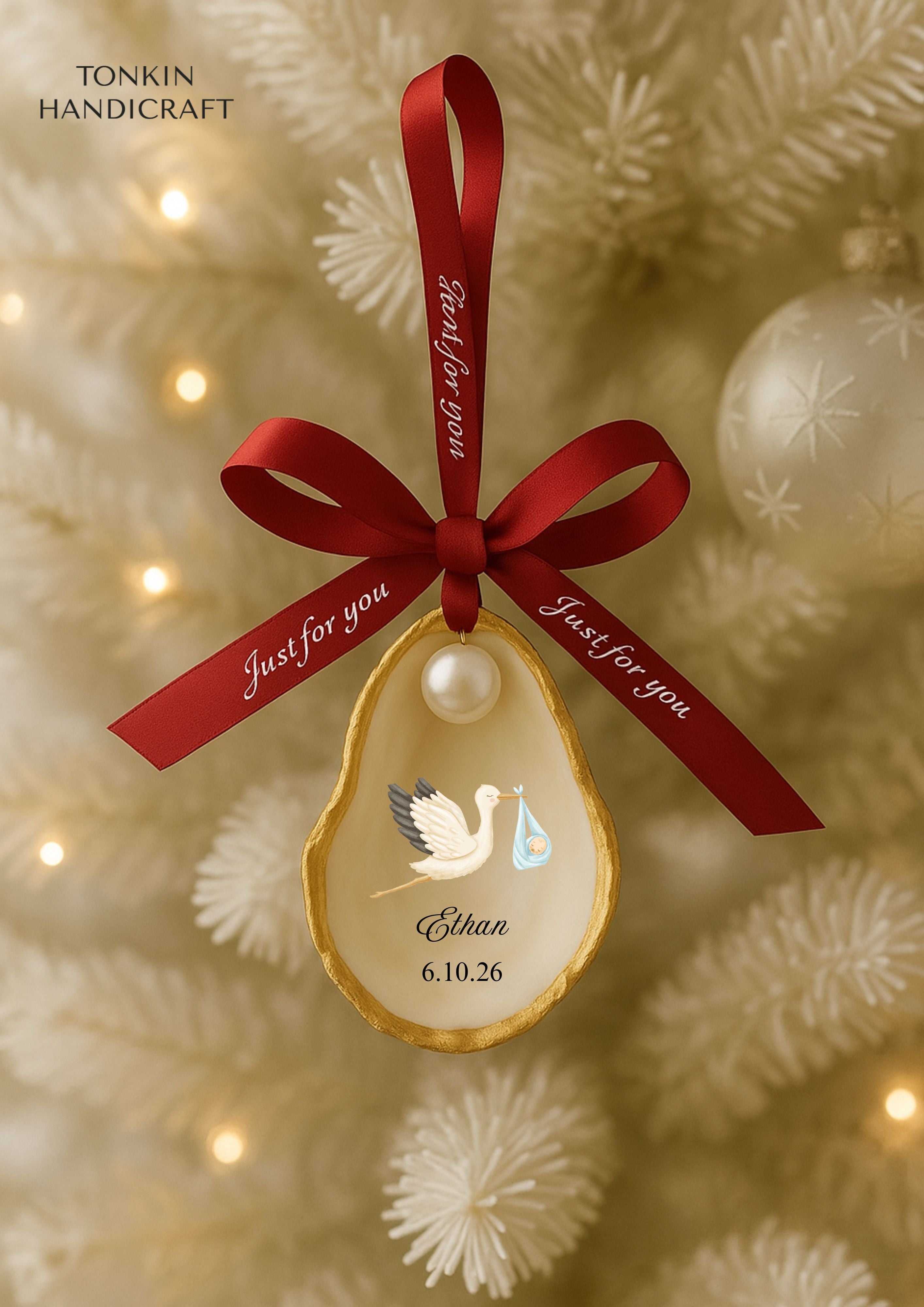 Personalized Baby First Christmas Oyster Ornament