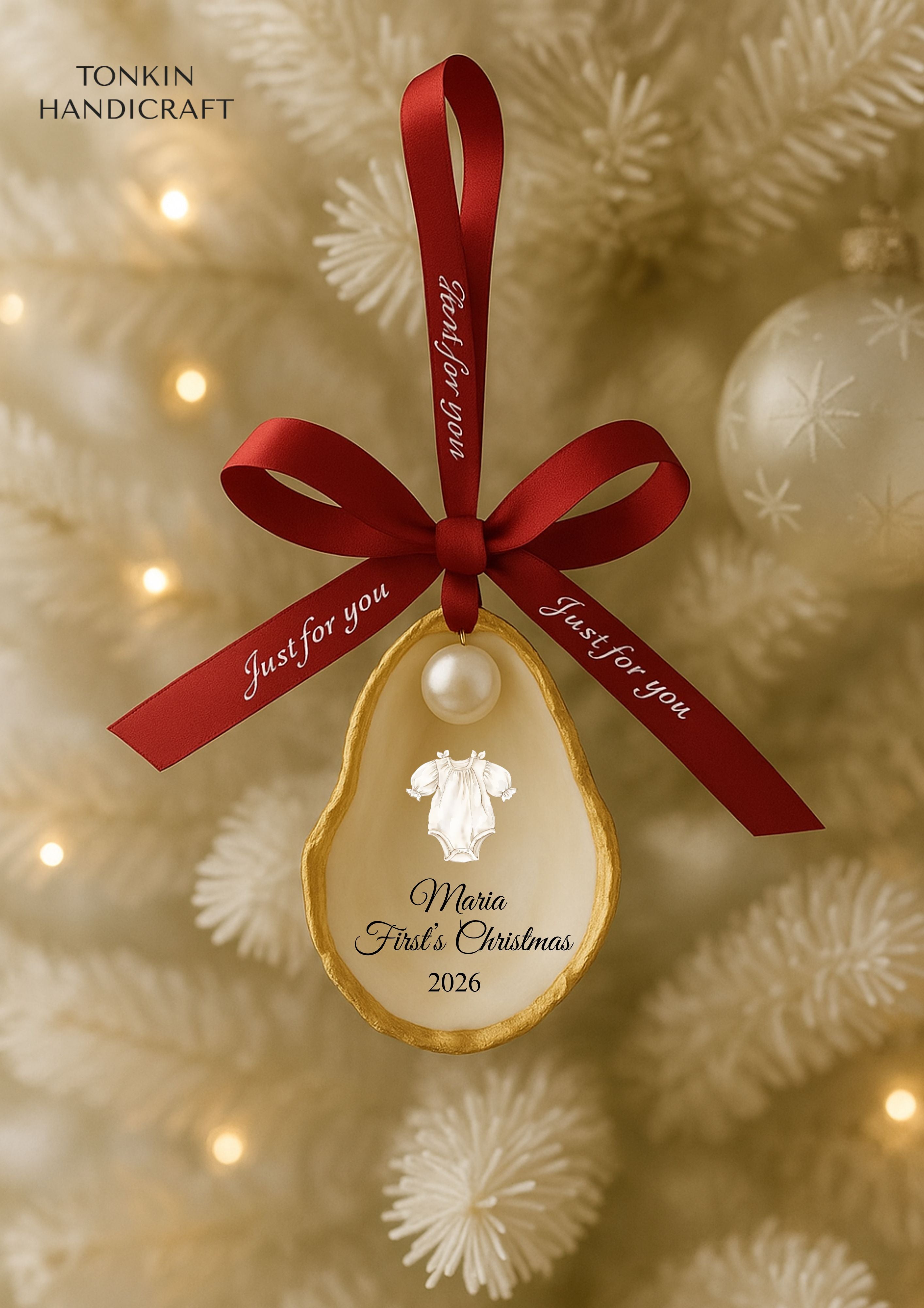 Personalized Baby First Christmas Oyster Ornament