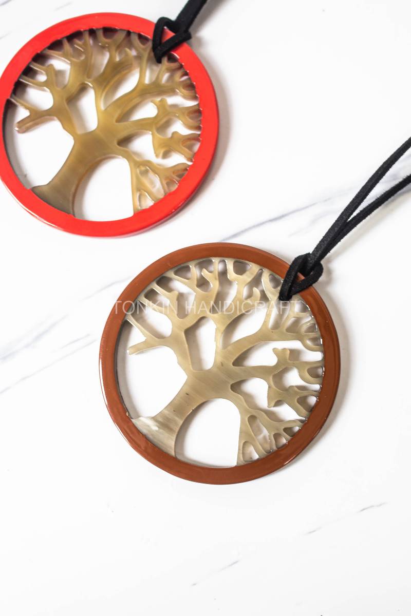 Tree Buffalo Horn Necklace Suede Leather String