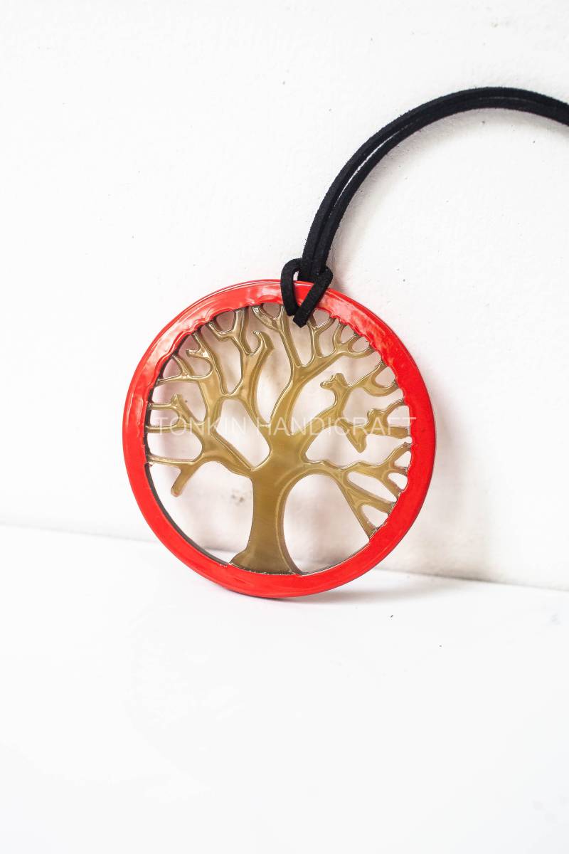 Tree Buffalo Horn Necklace Suede Leather String