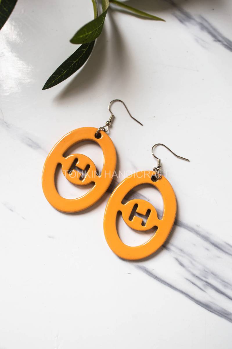 Letter H Buffalo Horn Earrings