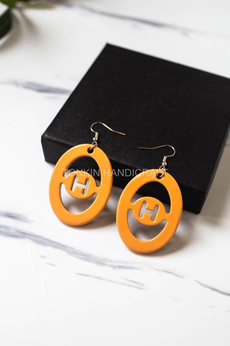 Letter H Buffalo Horn Earrings