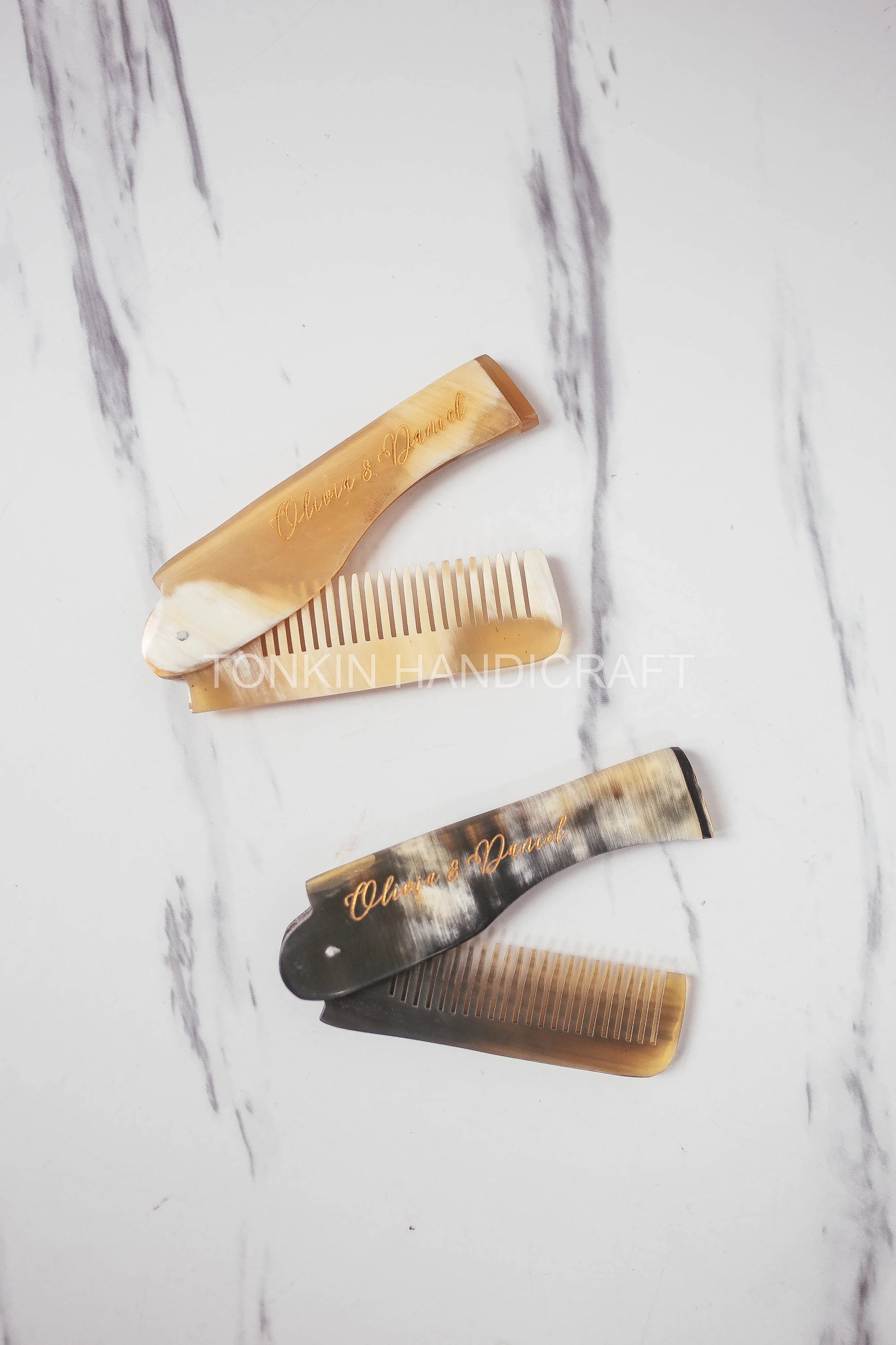 Personalized Folding Horn Comb,Natural Buffalo Horn Comb, Gift