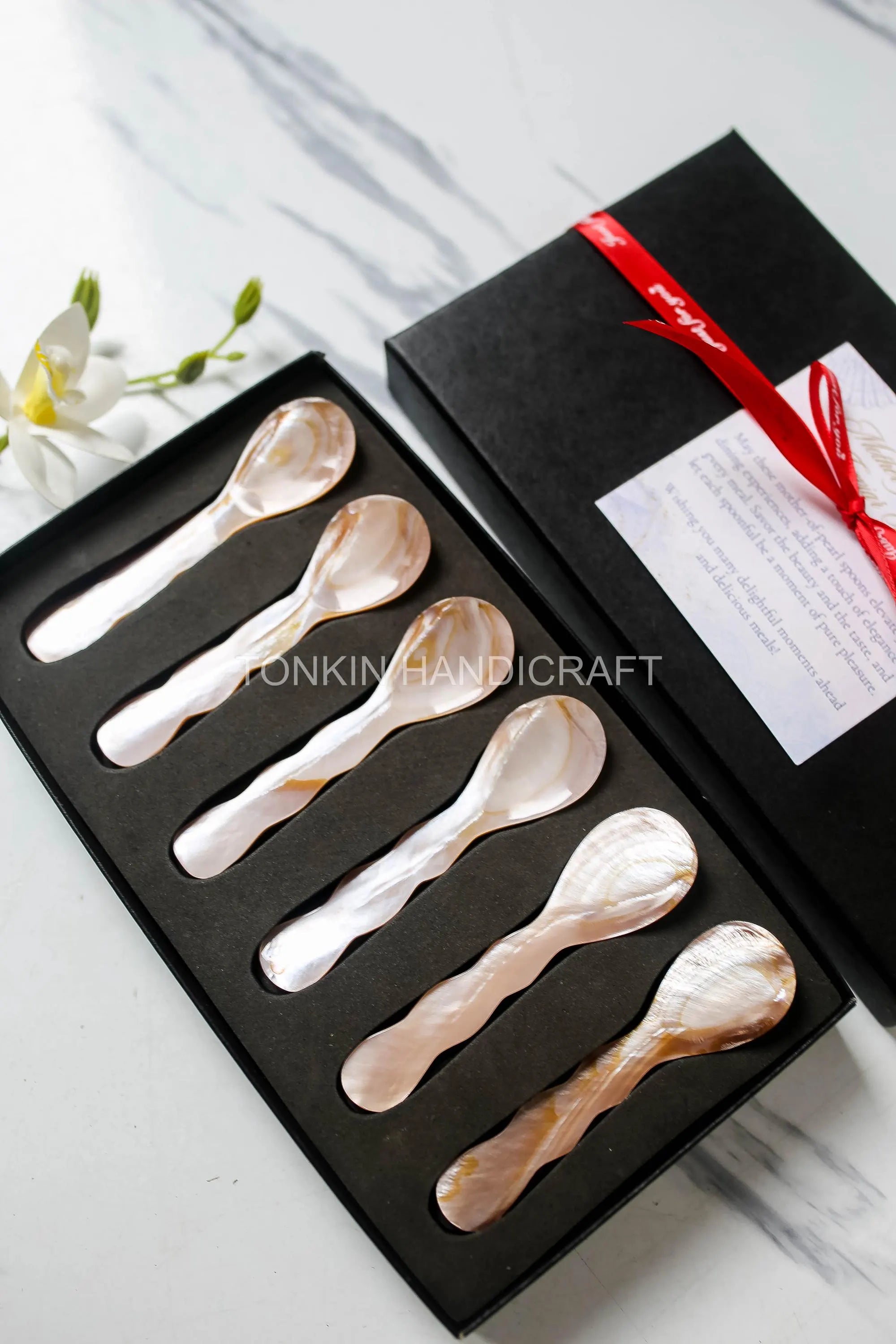 Personalized Set 6 Wav Mother of Pearl Caviar Spoon Gift Box