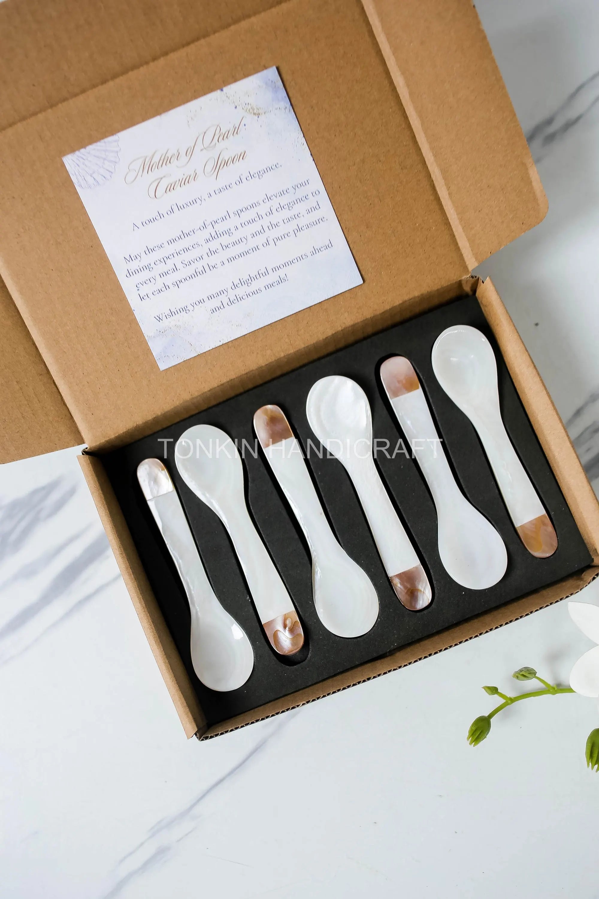 Personalized Set 6 Pik Mother of Pearl Caviar Spoon Gift Box