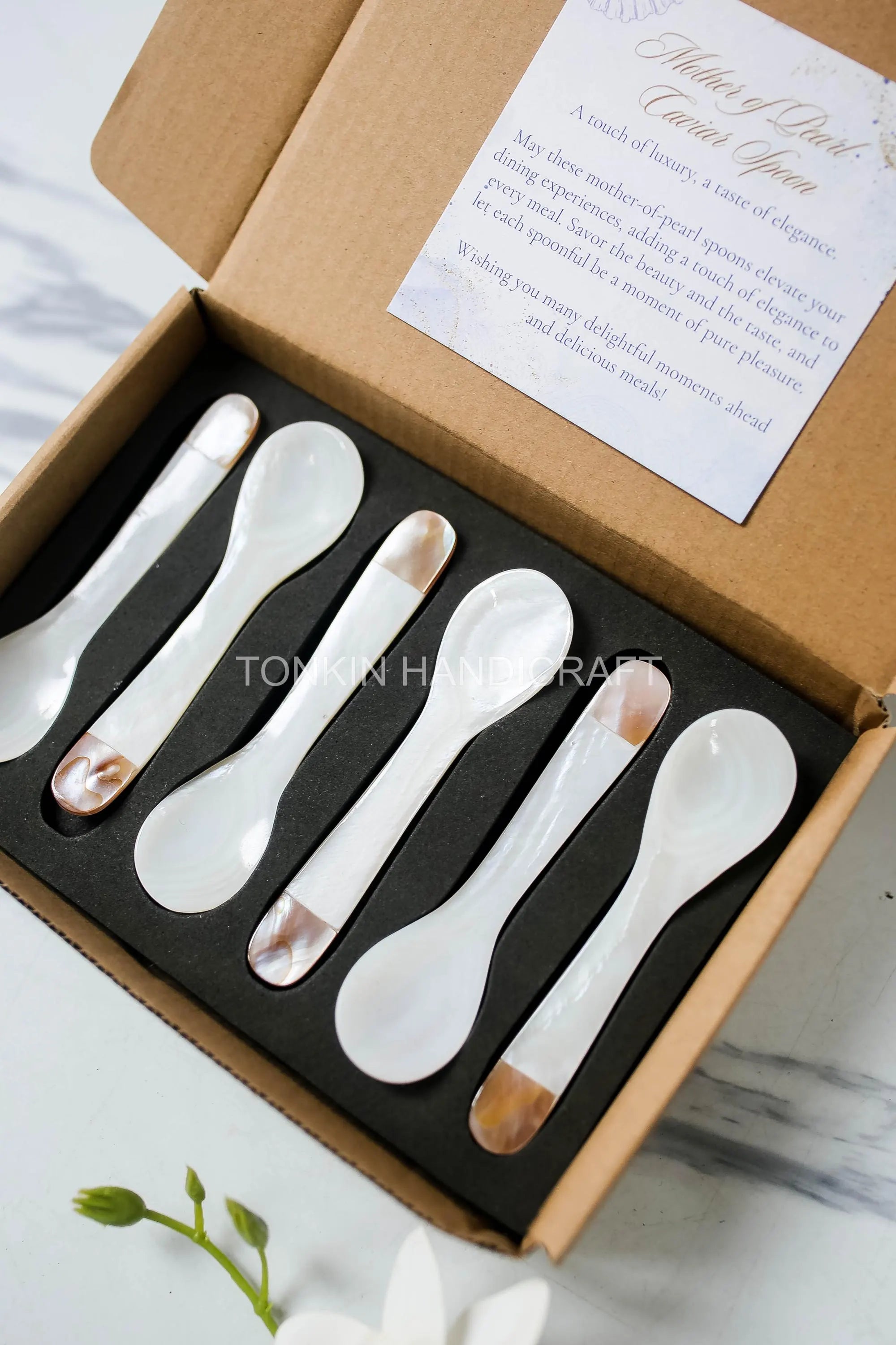 Personalized Set 6 Pik Mother of Pearl Caviar Spoon Gift Box