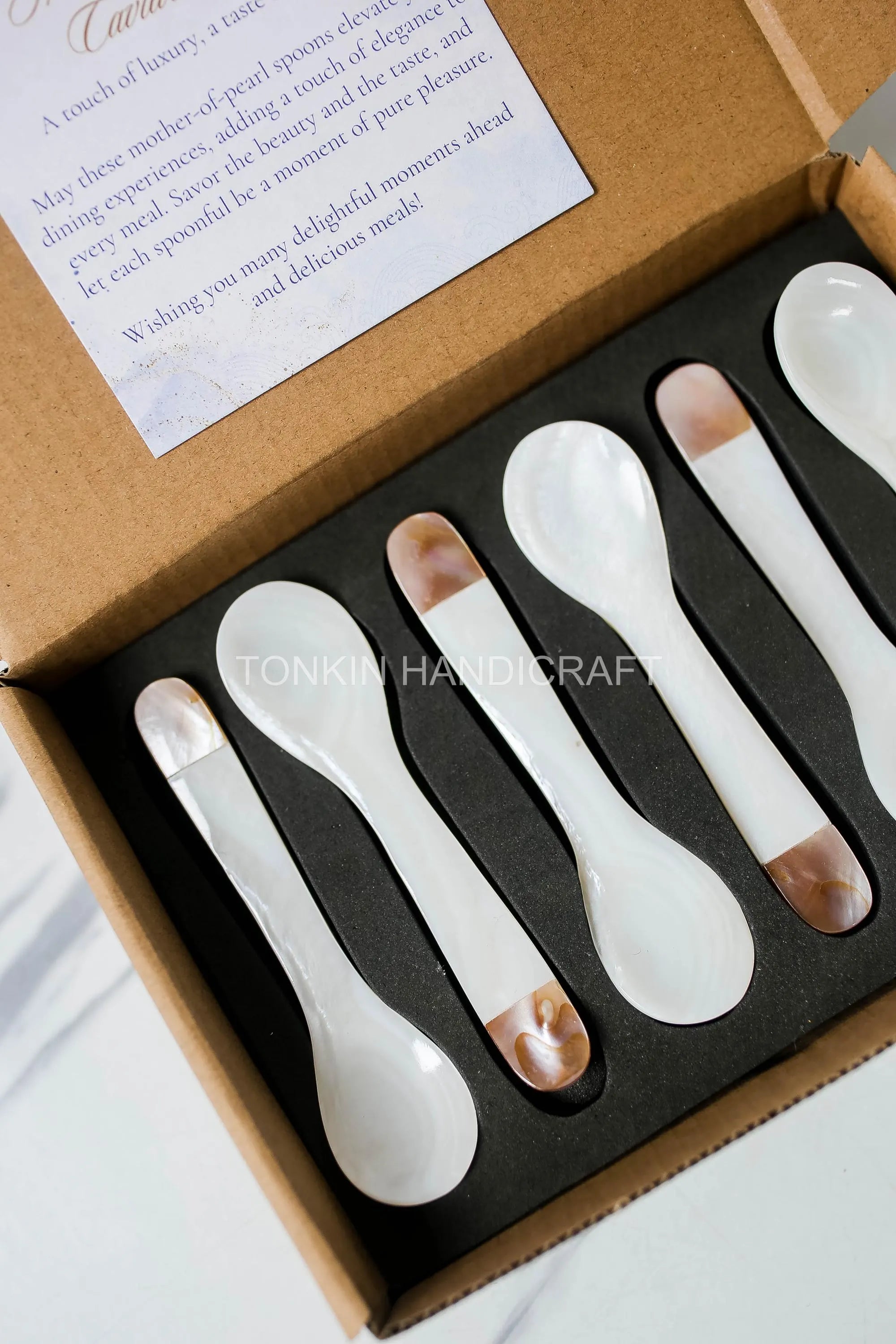 Personalized Set 6 Pik Mother of Pearl Caviar Spoon Gift Box