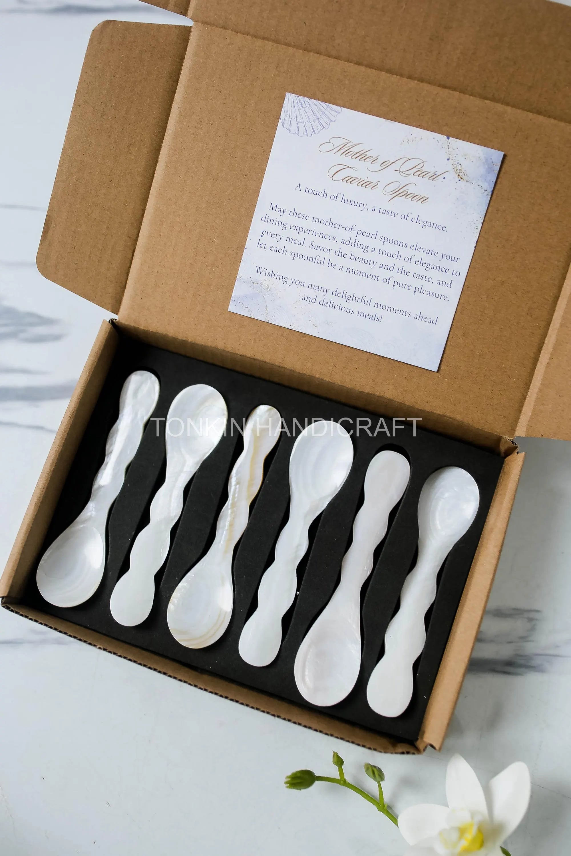 Personalized Set 6 Wav Mother of Pearl Caviar Spoon Gift Box