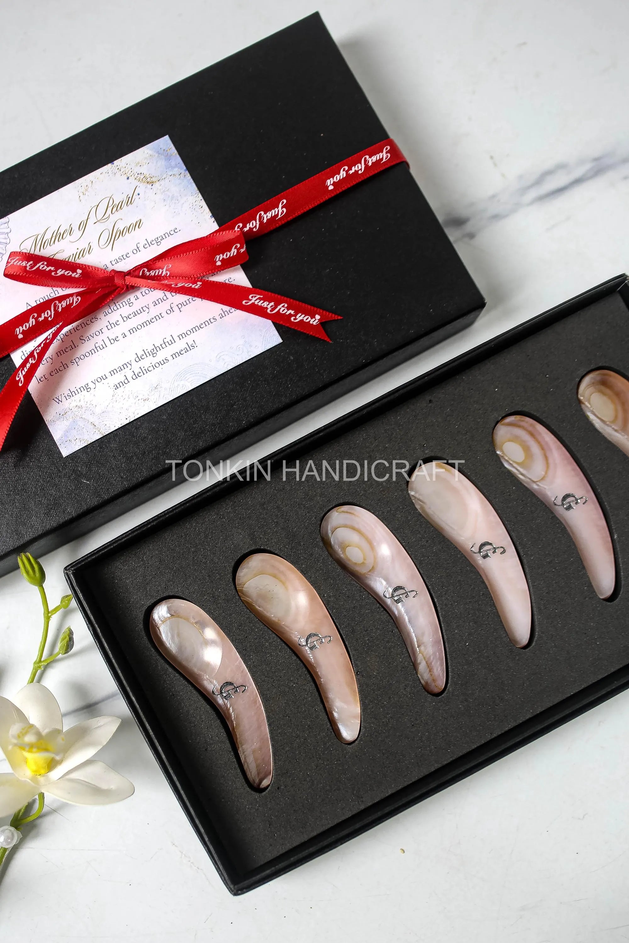 Personalized Set 6 Moo Mother of Pearl Caviar Spoon Gift Set