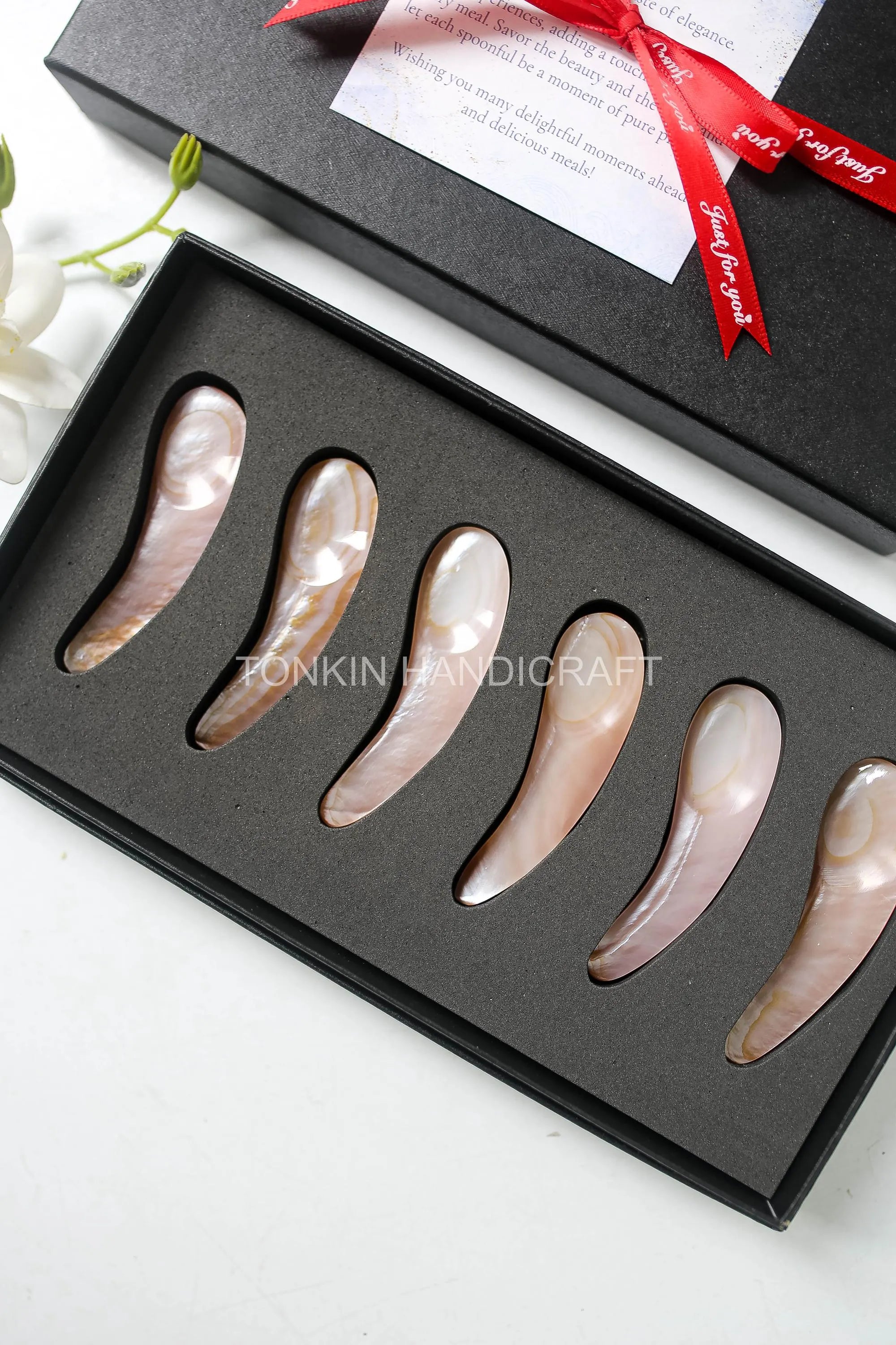 Personalized Set 6 Moo Mother of Pearl Caviar Spoon Gift Set