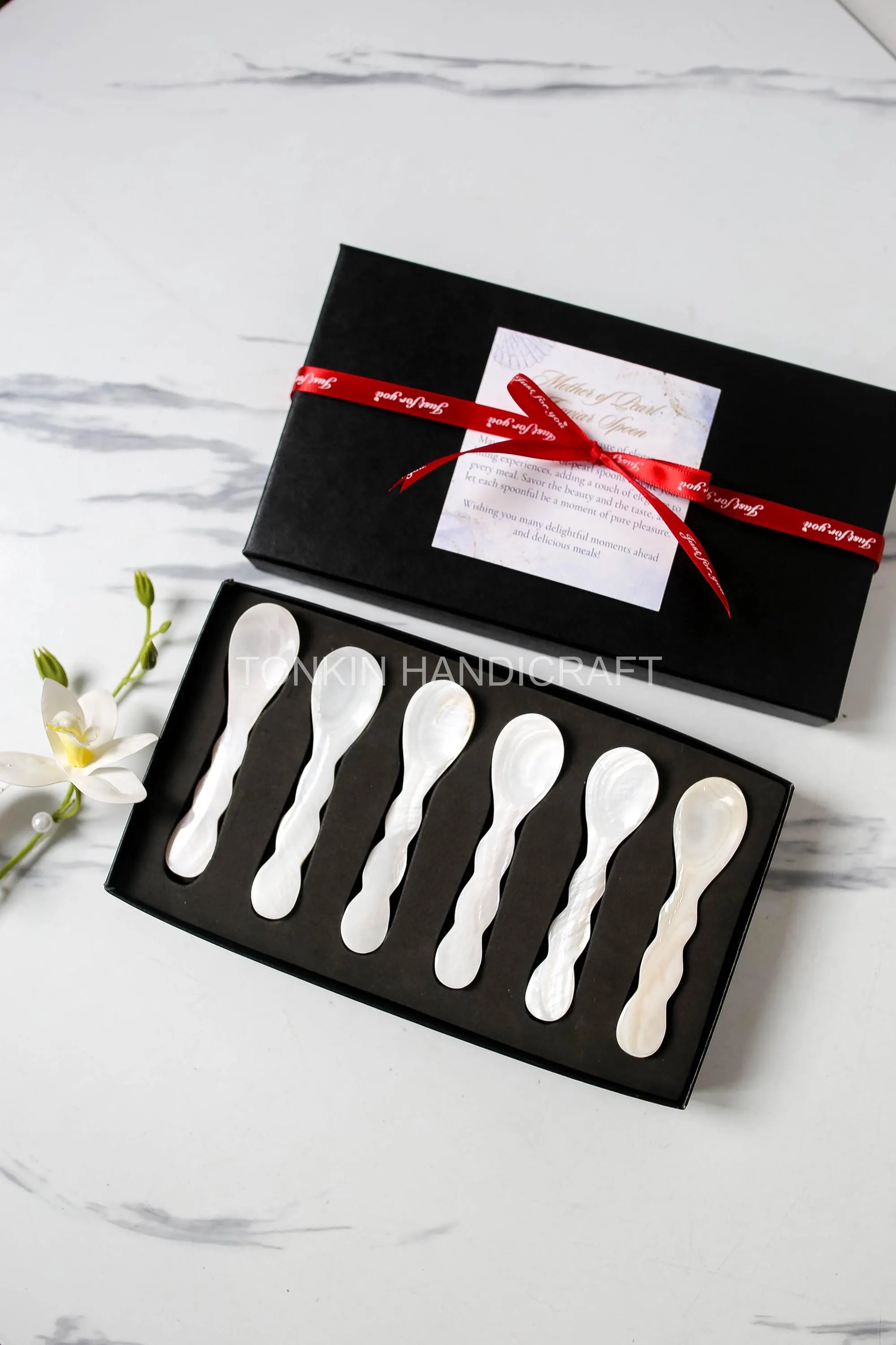 Personalized Set 6 Wav Mother of Pearl Caviar Spoon Gift Box