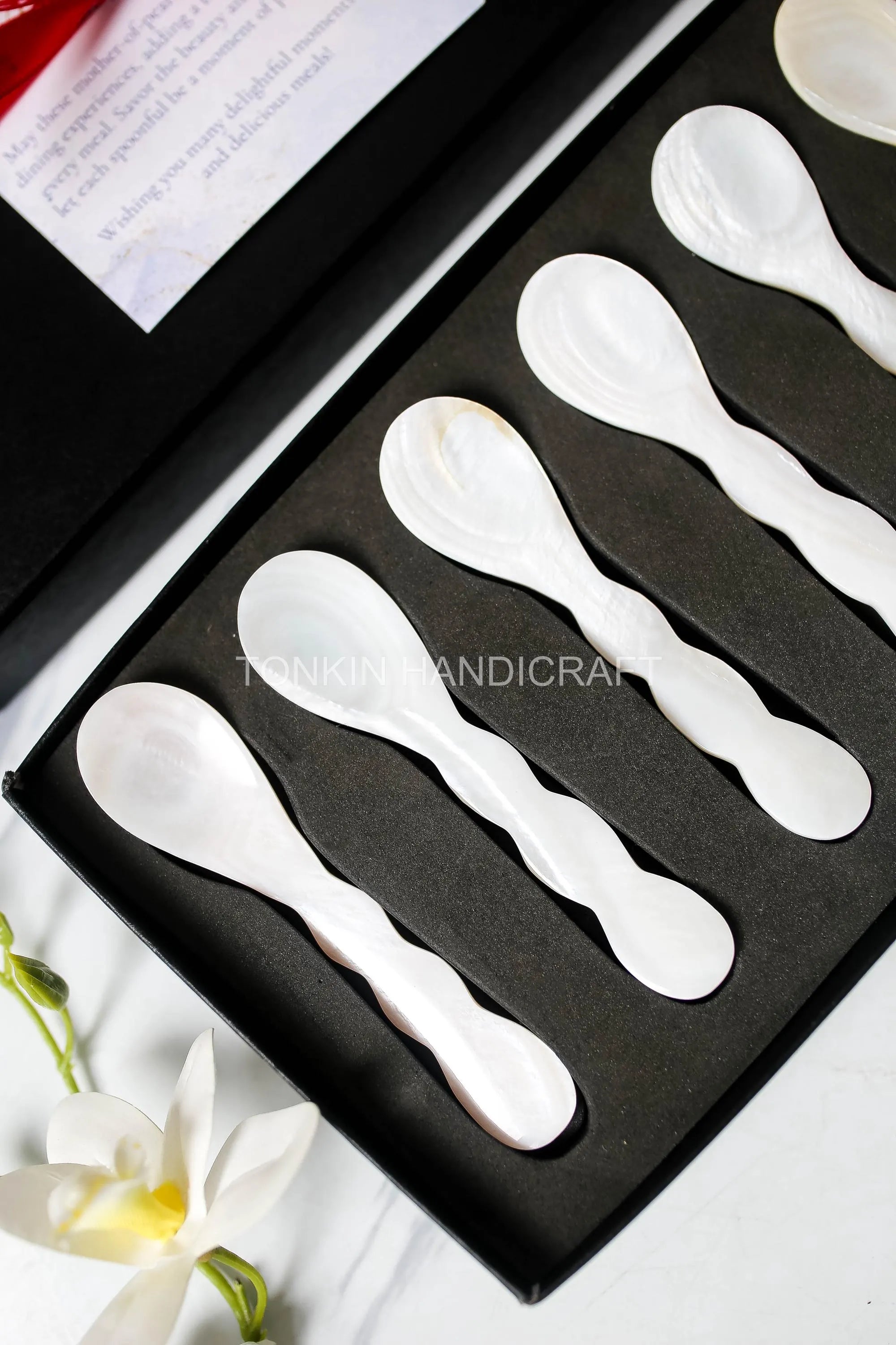 Personalized Set 6 Wav Mother of Pearl Caviar Spoon Gift Box