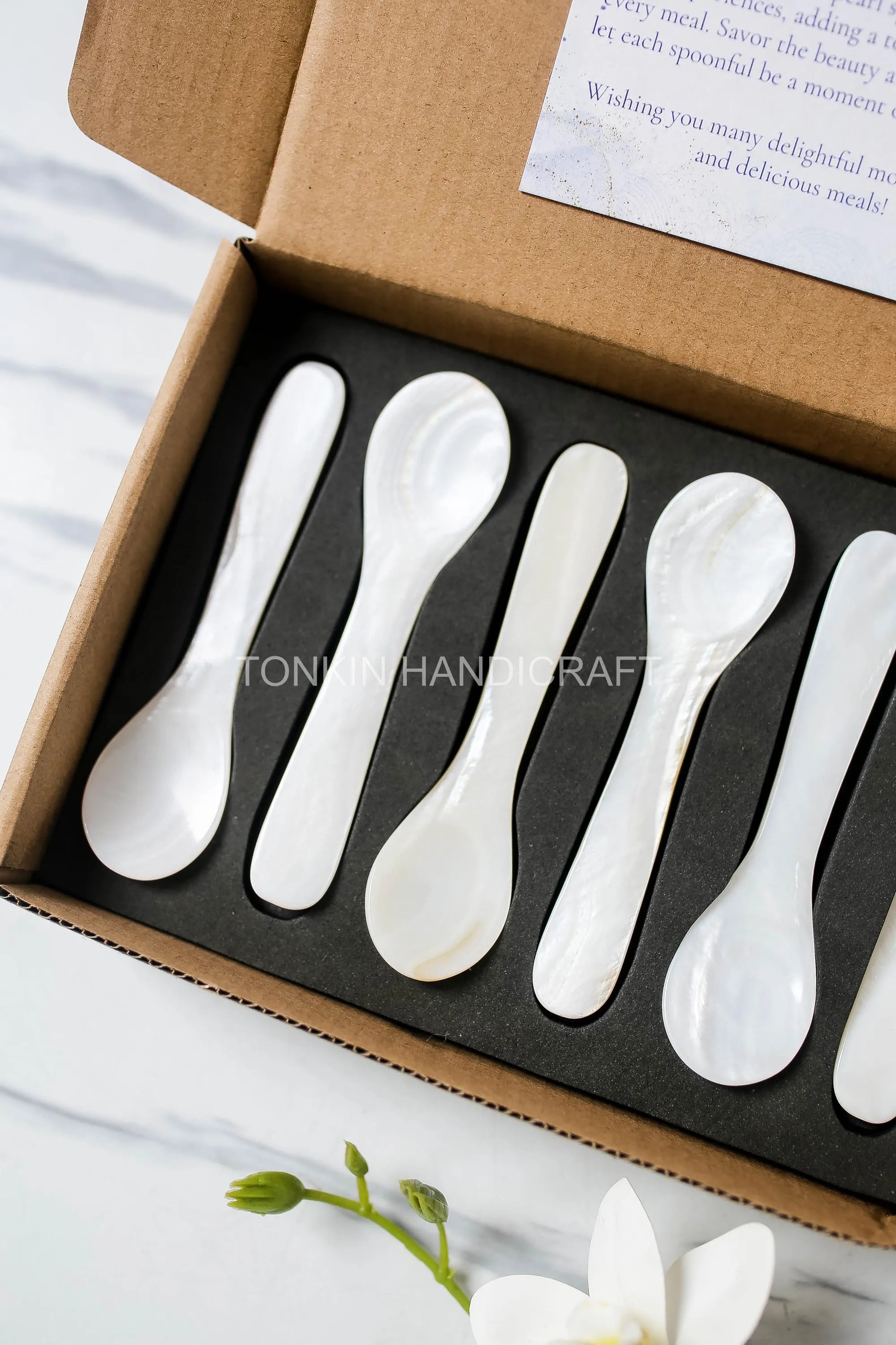 Personalized Set of 6 Mother of Pearl Caviar Spoon Gift Box