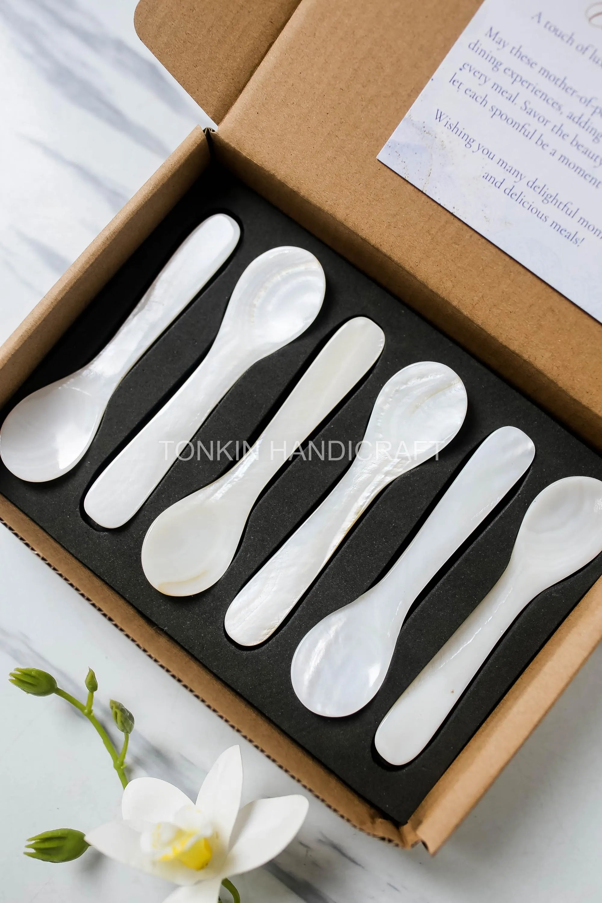 Personalized Set of 6 Mother of Pearl Caviar Spoon Gift Box