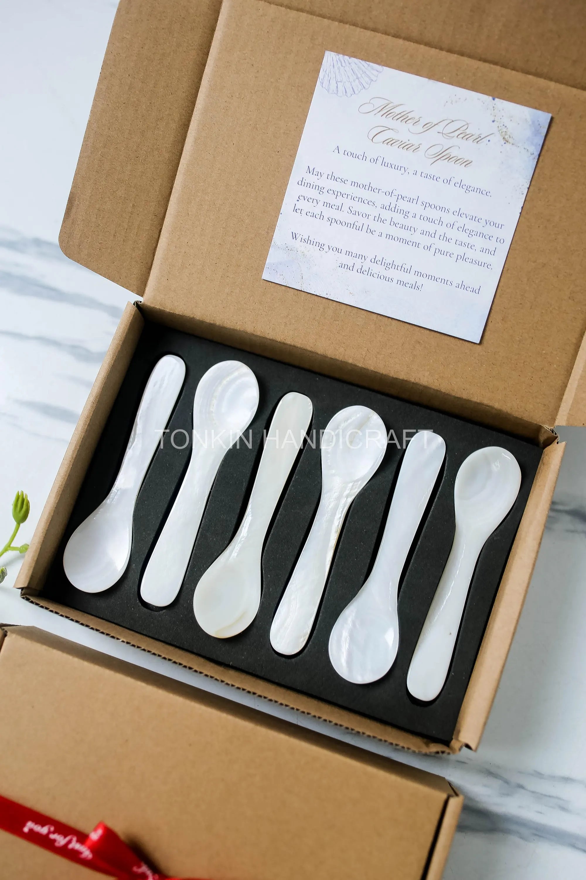 Personalized Set of 6 Mother of Pearl Caviar Spoon Gift Box