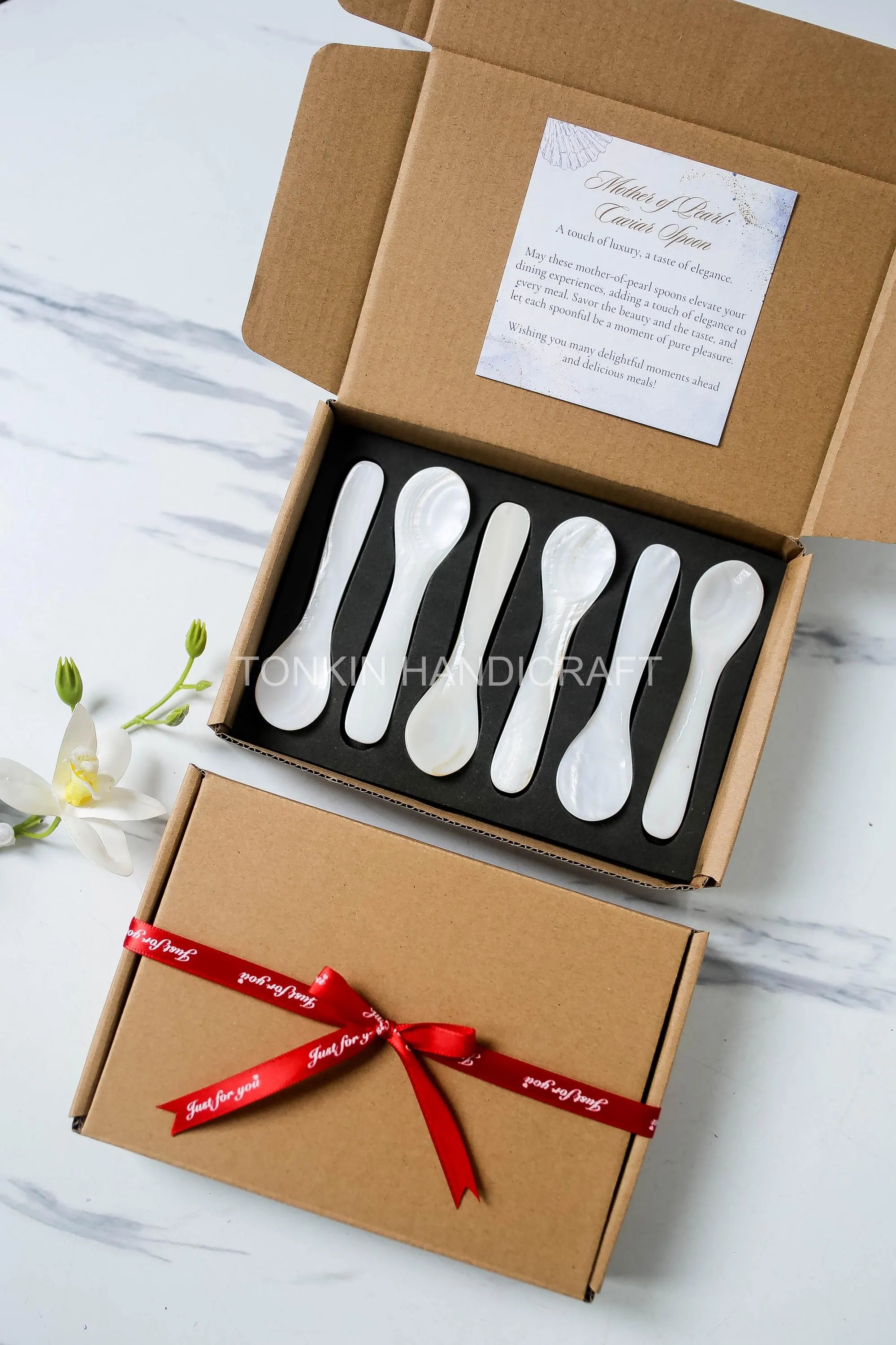 Personalized Set of 6 Mother of Pearl Caviar Spoon Gift Box