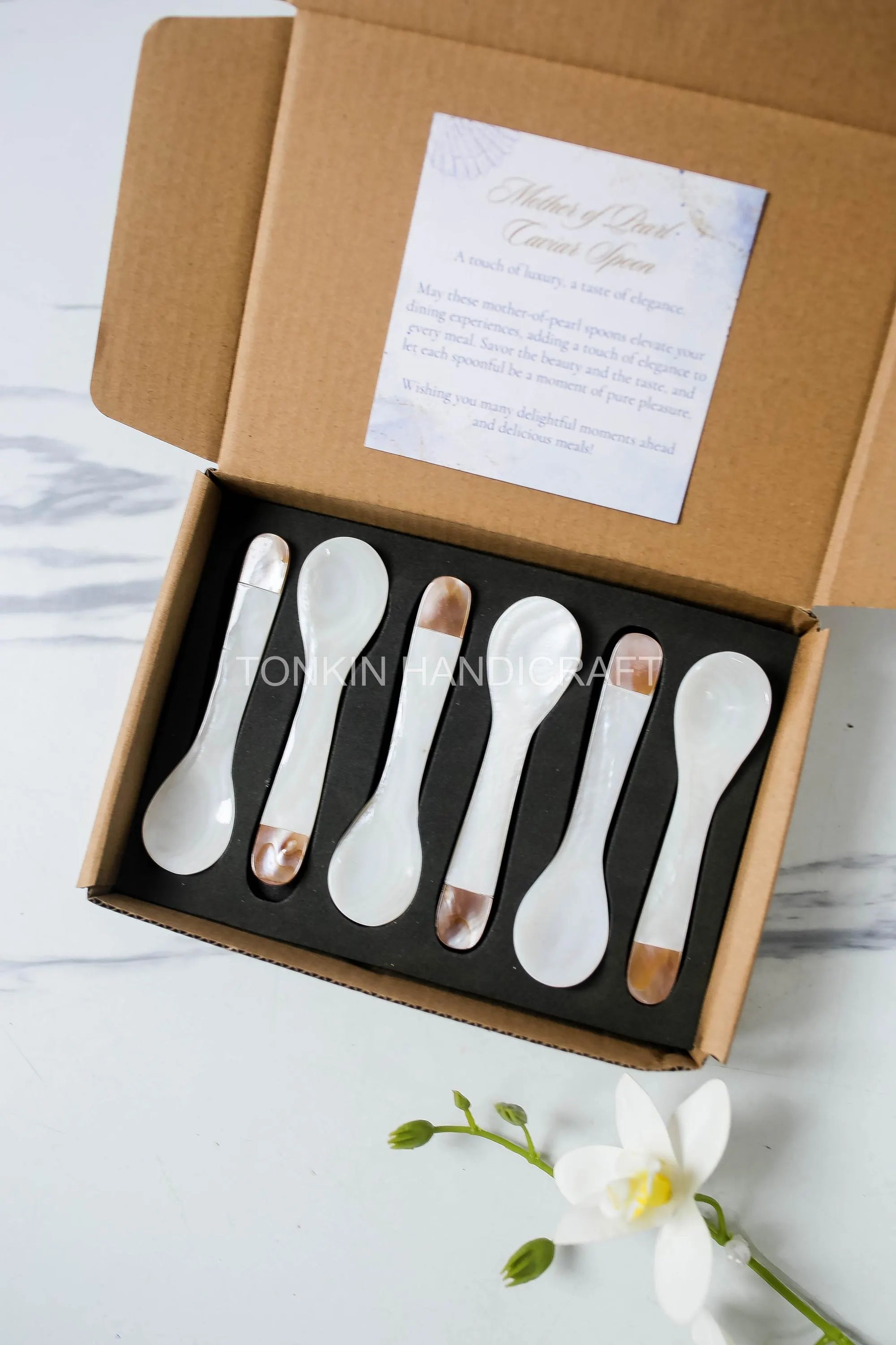 Personalized Set 6 Pik Mother of Pearl Caviar Spoon Gift Box