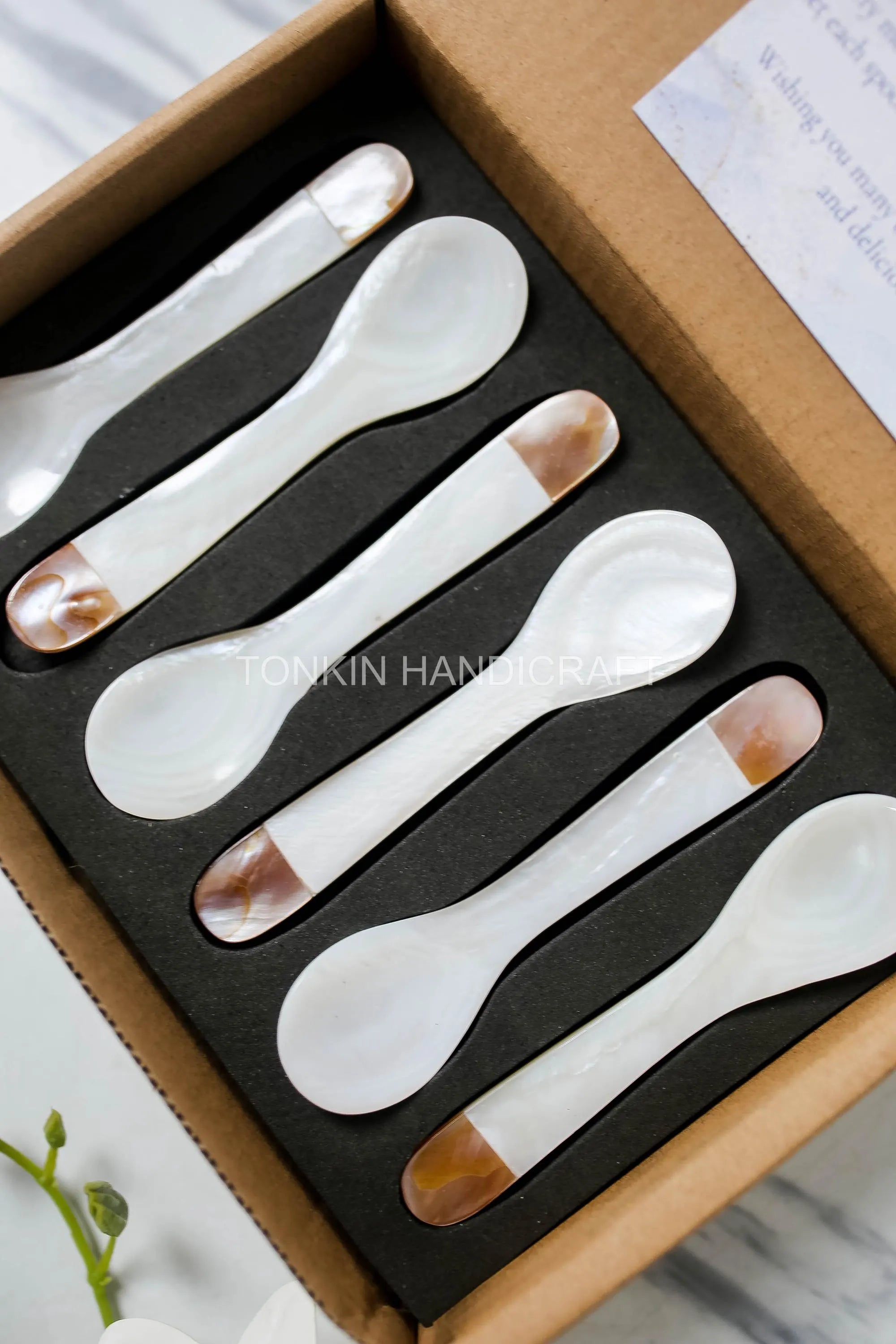 Personalized Set 6 Pik Mother of Pearl Caviar Spoon Gift Box