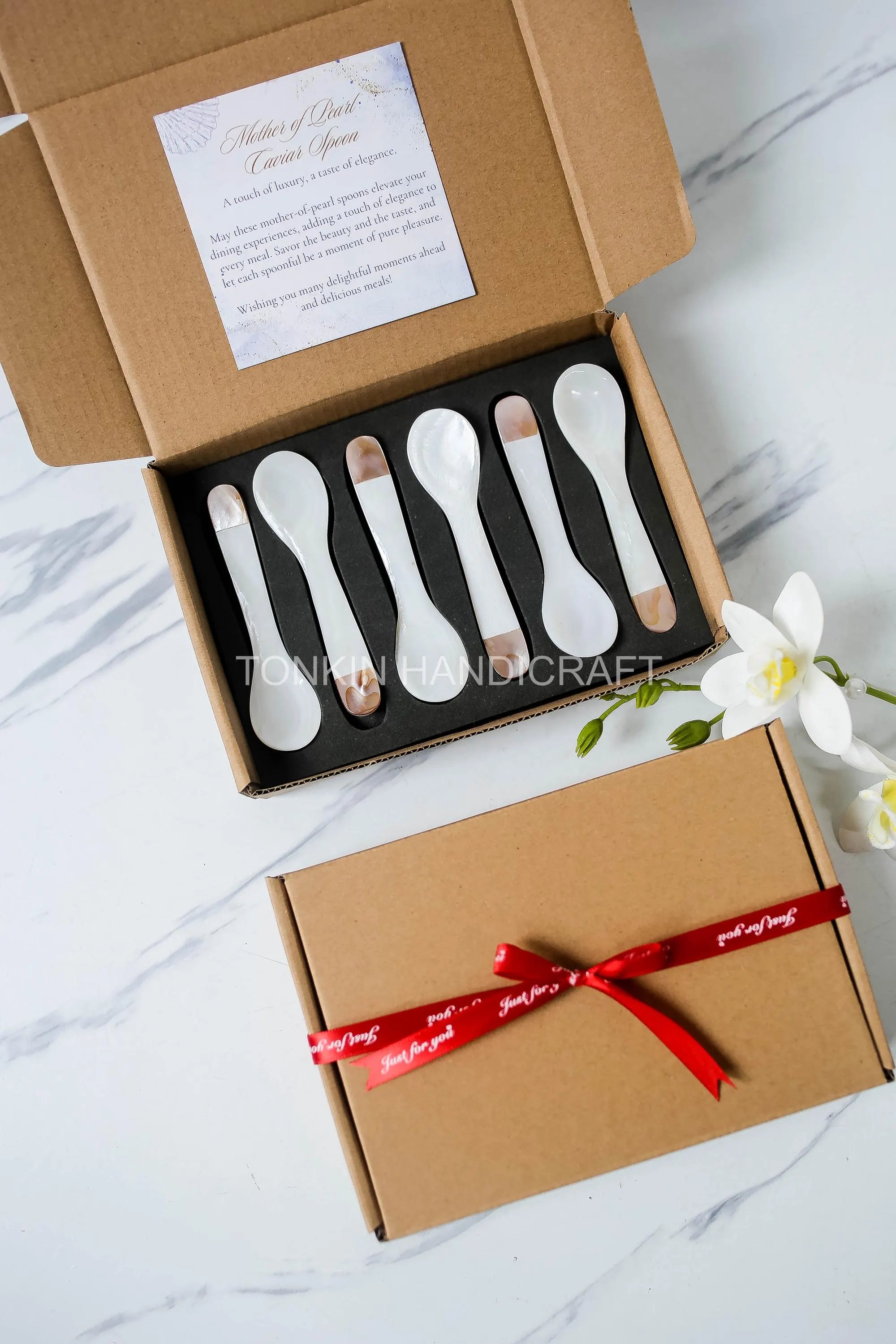 Personalized Set 6 Pik Mother of Pearl Caviar Spoon Gift Box