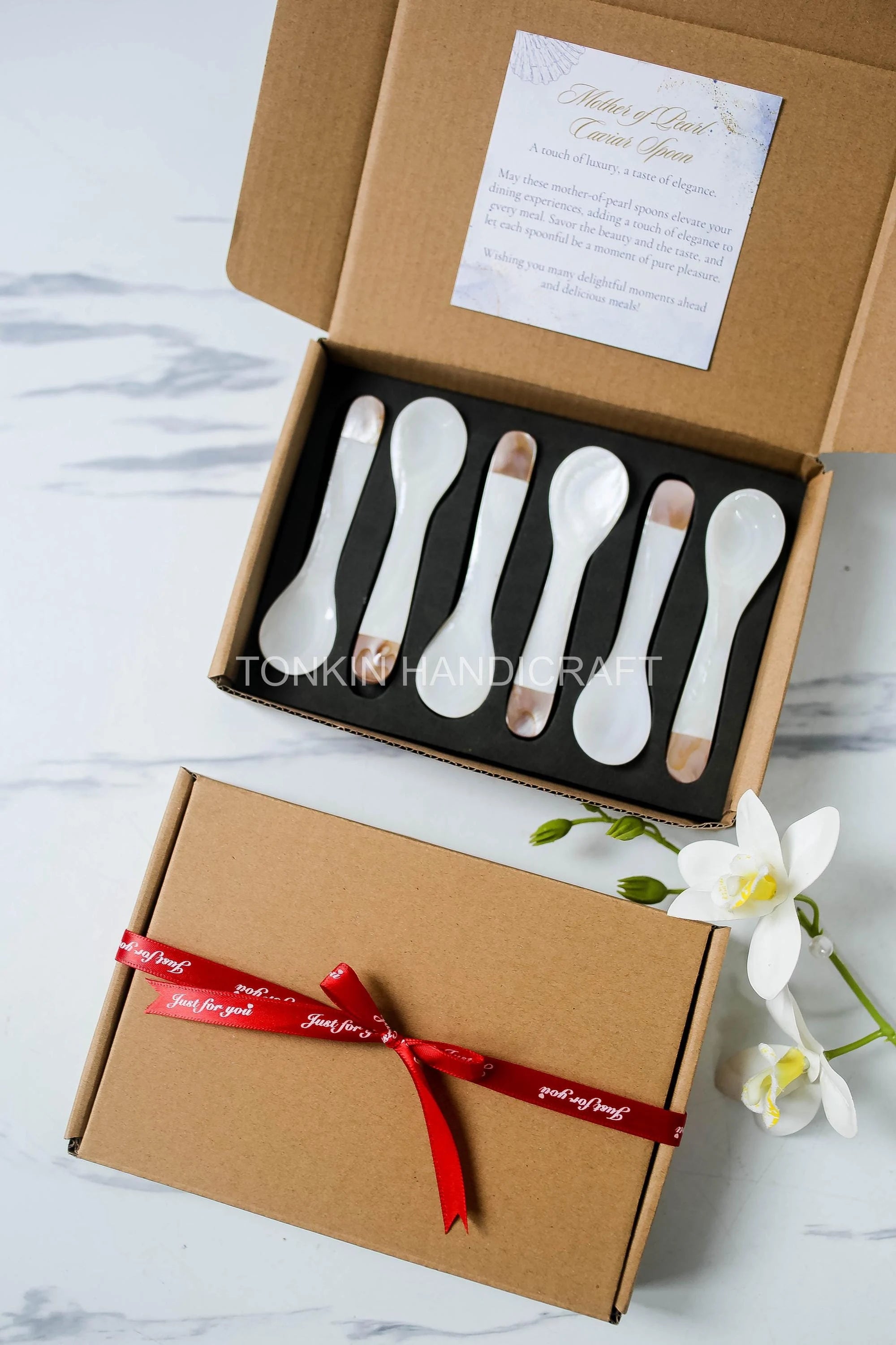 Personalized Set 6 Pik Mother of Pearl Caviar Spoon Gift Box