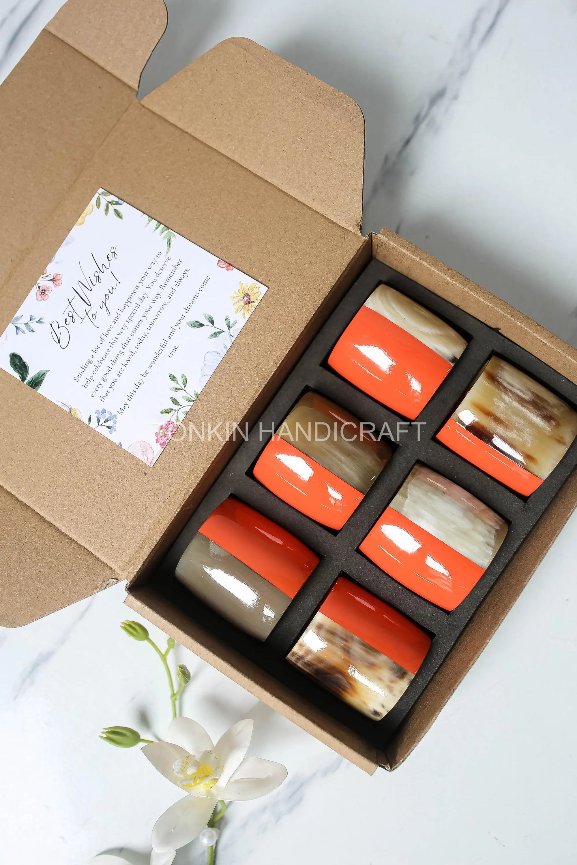 Personalized Set of 6 Buffalo Horn Napkin Ring Oran Gift Box