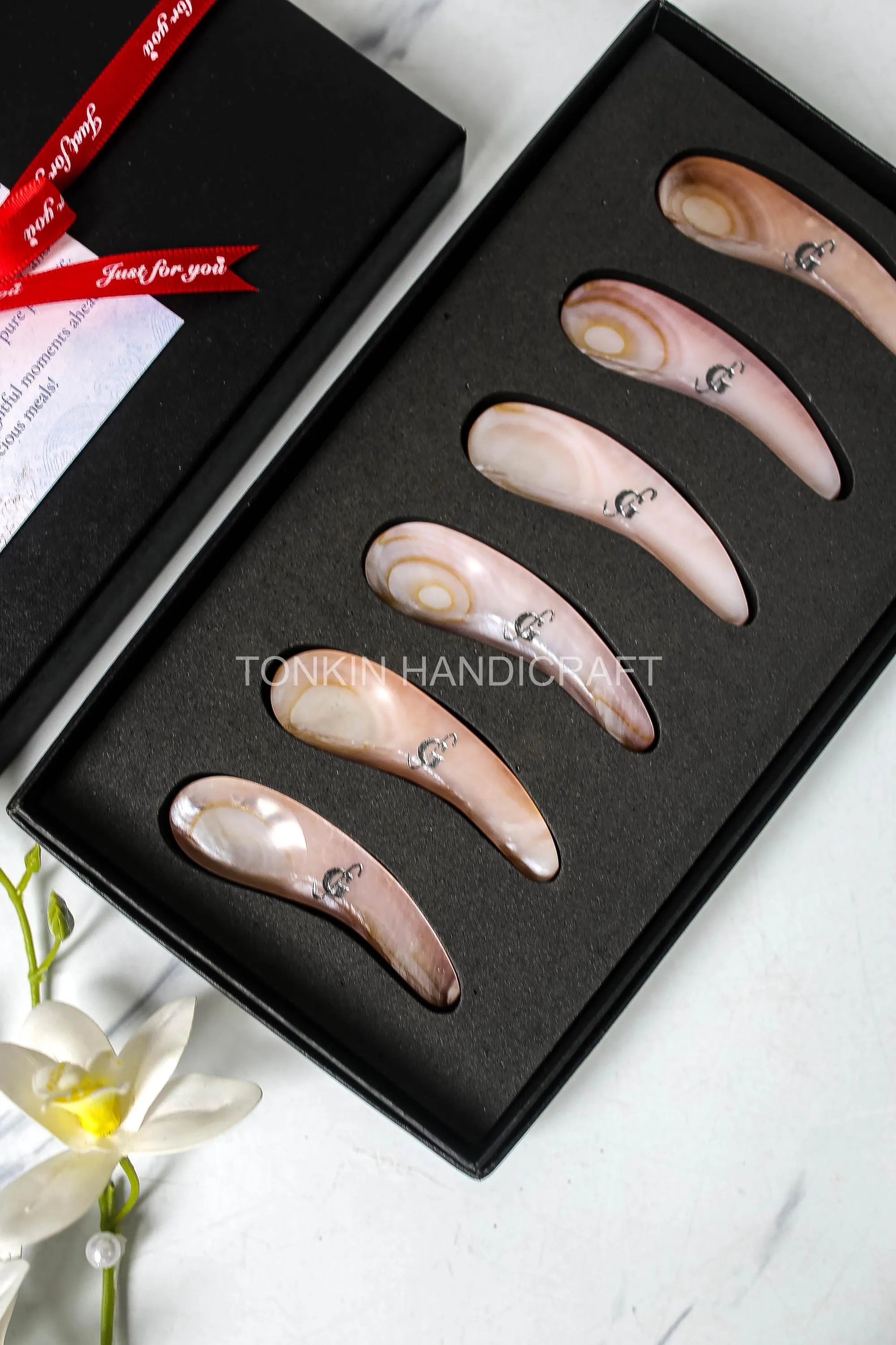 Personalized Set 6 Moo Mother of Pearl Caviar Spoon Gift Set