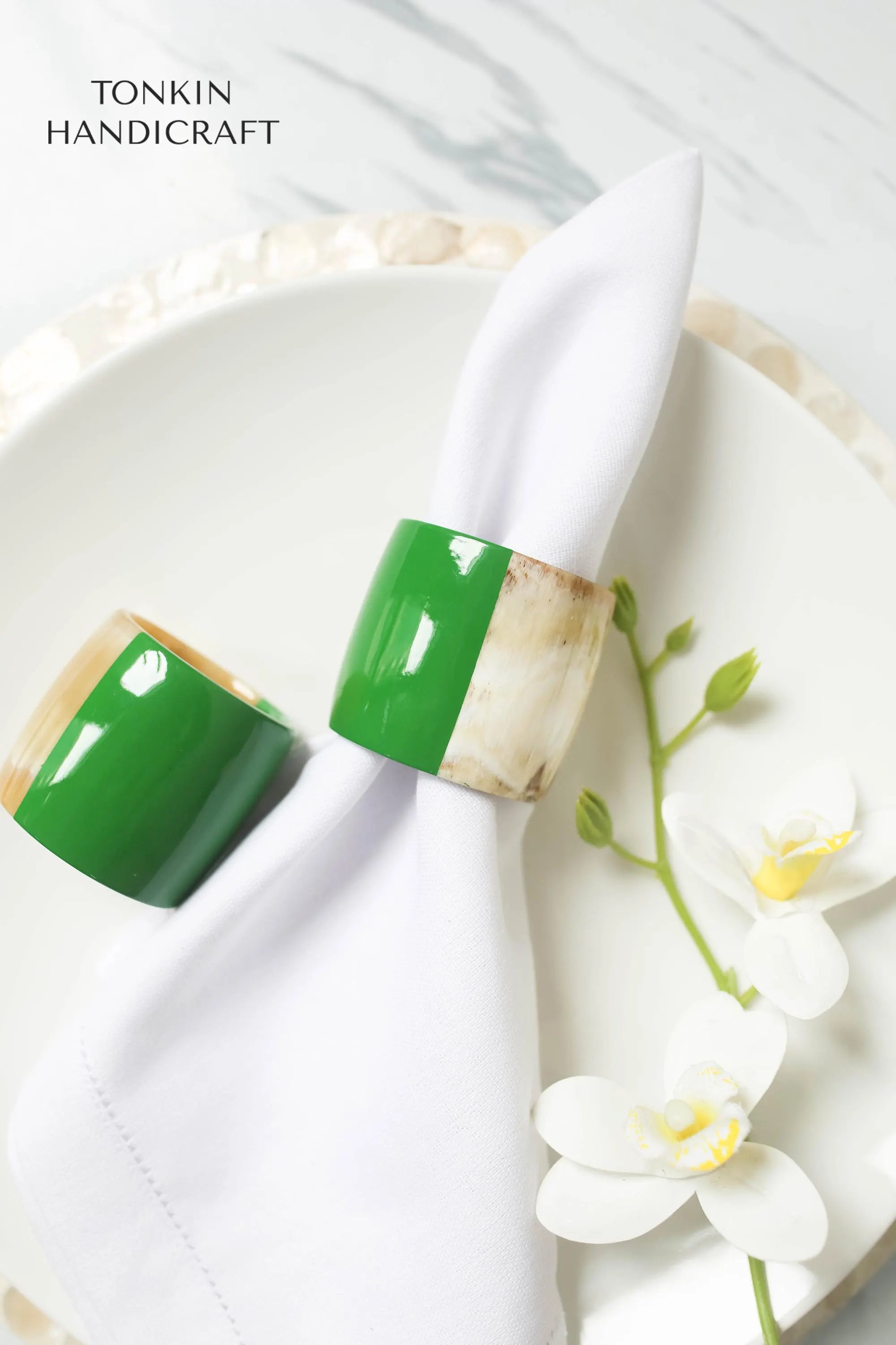 Personalized Set of 6 Buffalo Horn Napkin Ring Green Gift Box