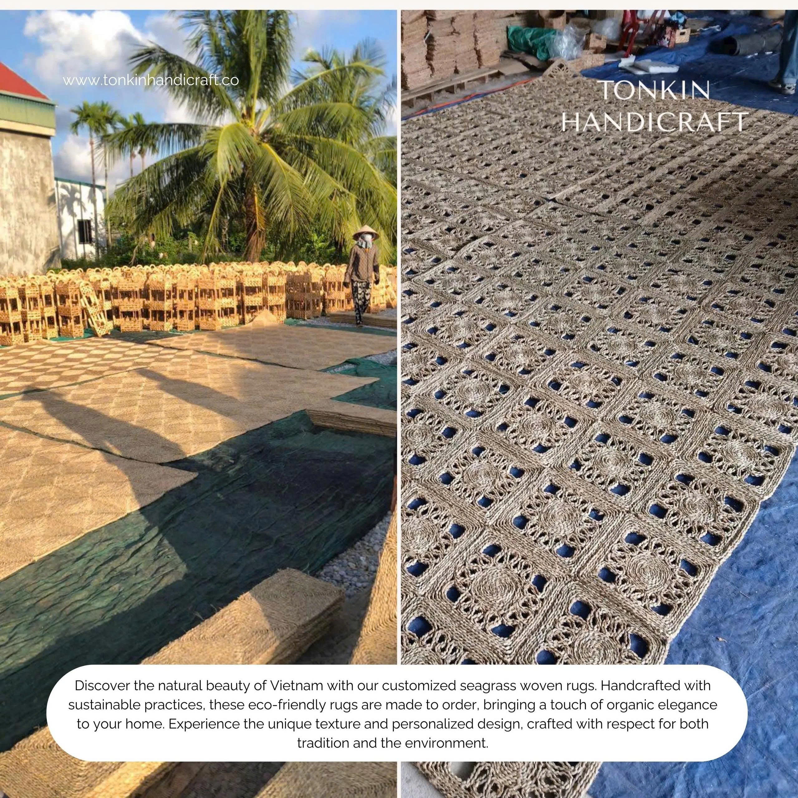 Hand Woven Natural Square Wicker Foldable Rug