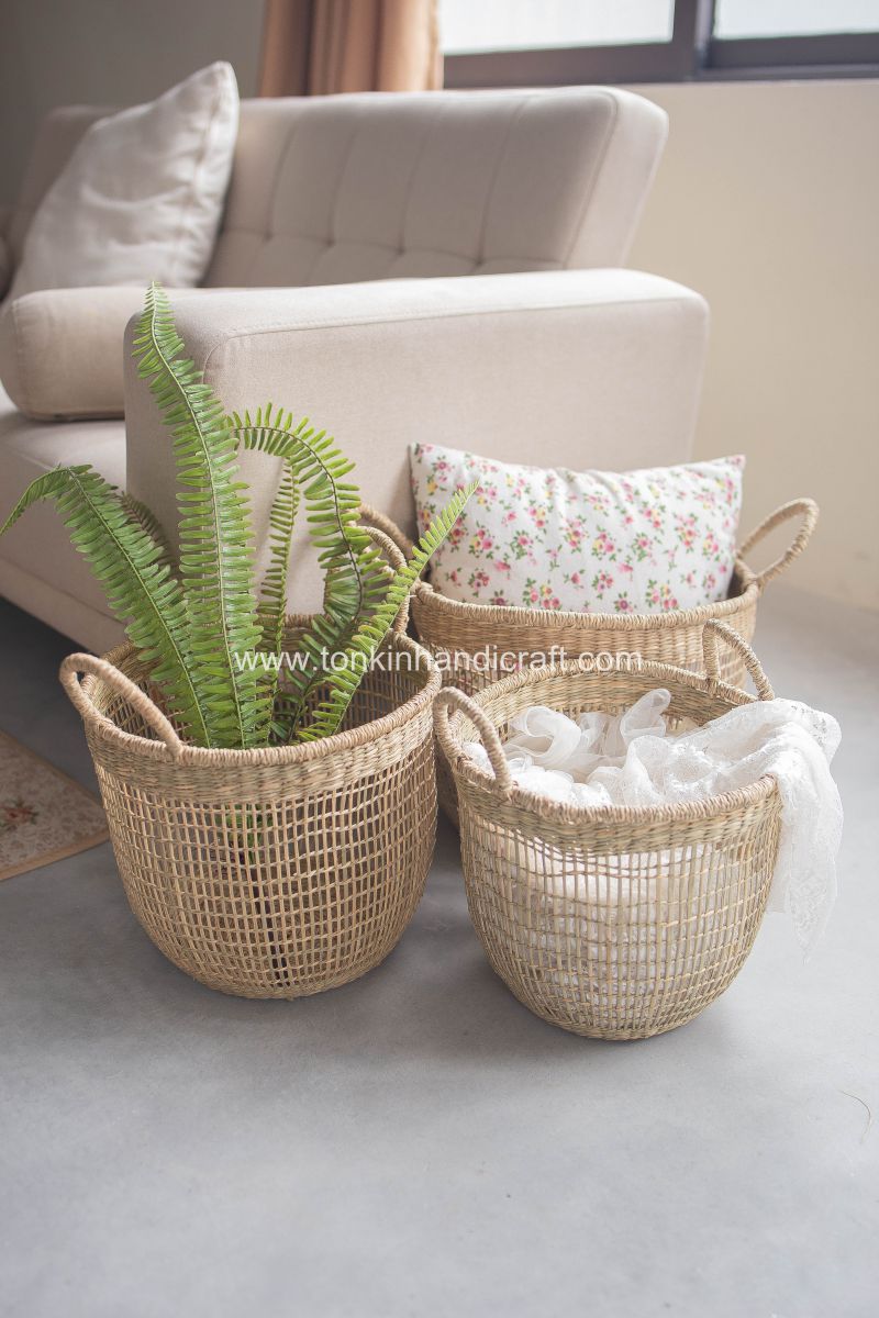 Set of 2 Floppy Seagrass Baskets - TONKIN HANDICRAFT