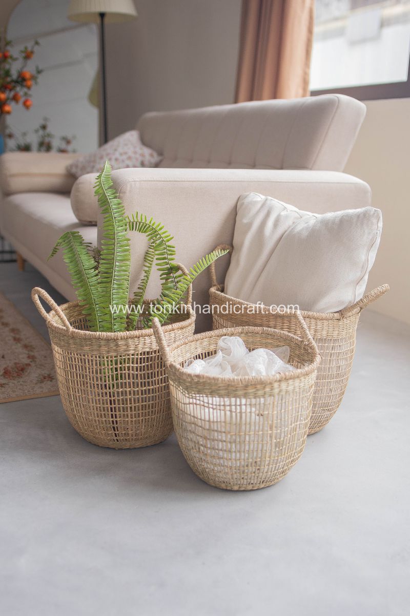 Set of 2 Floppy Seagrass Baskets - TONKIN HANDICRAFT