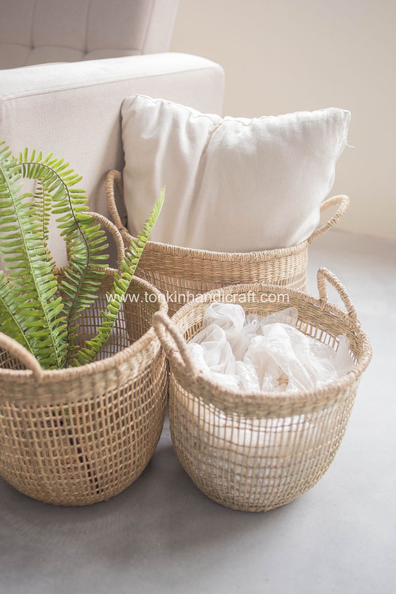 Set of 2 Floppy Seagrass Baskets - TONKIN HANDICRAFT