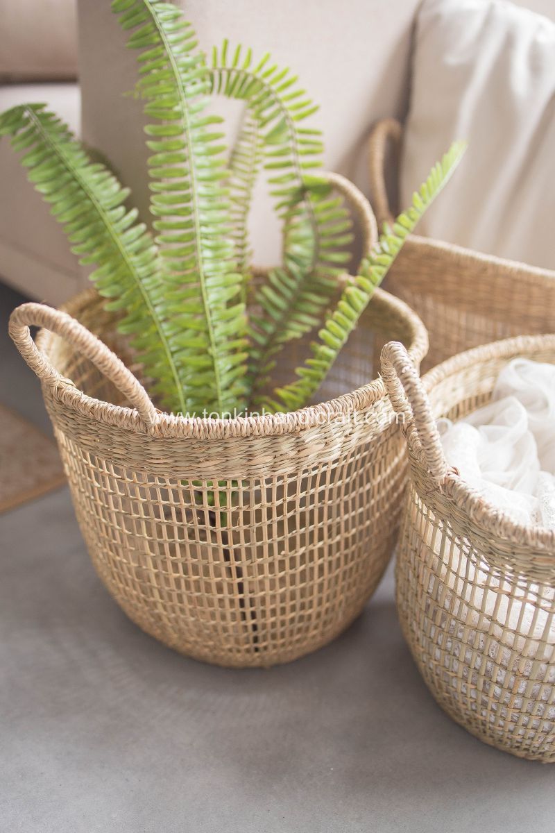 Set of 2 Floppy Seagrass Baskets - TONKIN HANDICRAFT