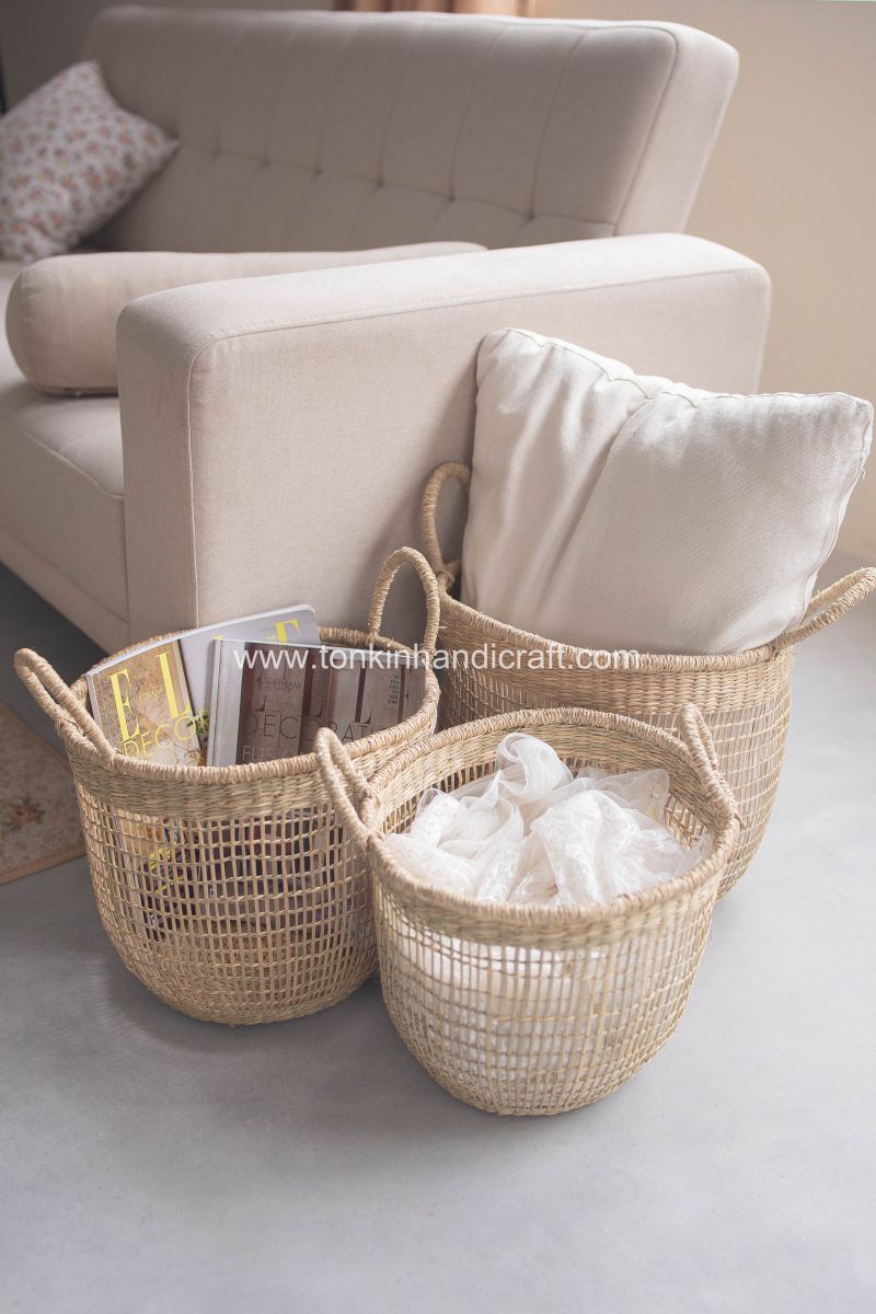 Set of 2 Floppy Seagrass Baskets - TONKIN HANDICRAFT