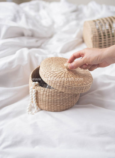 Round seagrass Jar Holder with lid - TONKIN HANDICRAFT