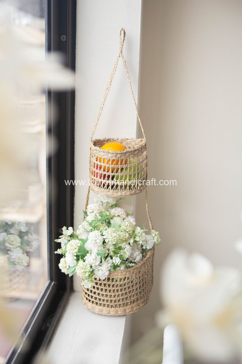 Seagrass Hanging fruit 2-tiers basket