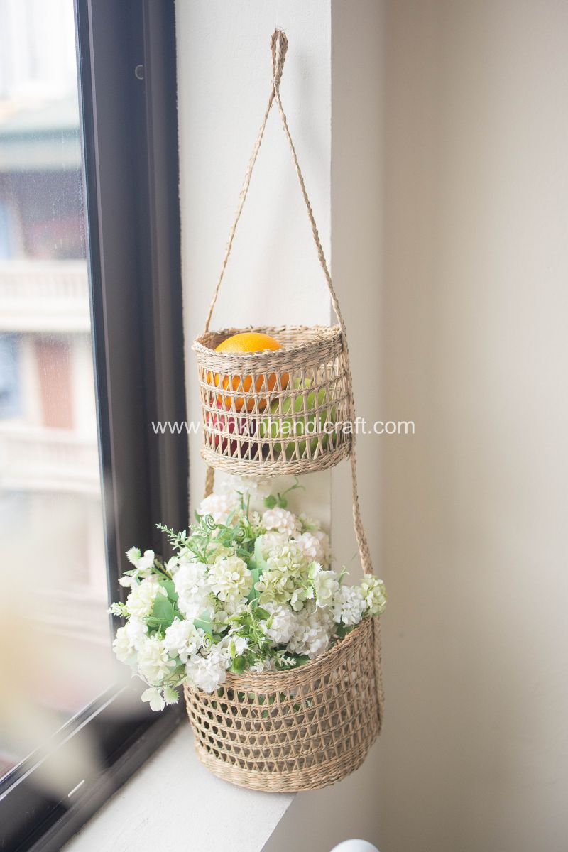 Seagrass Hanging fruit 2-tiers basket