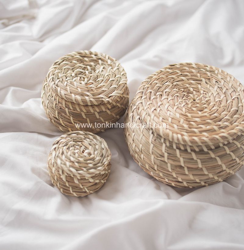 Set of 3 Basket with lid - TONKIN HANDICRAFT