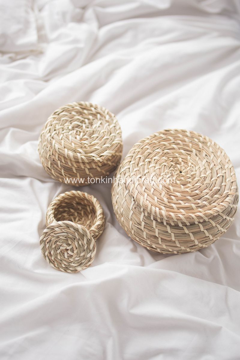 Set of 3 Basket with lid - TONKIN HANDICRAFT