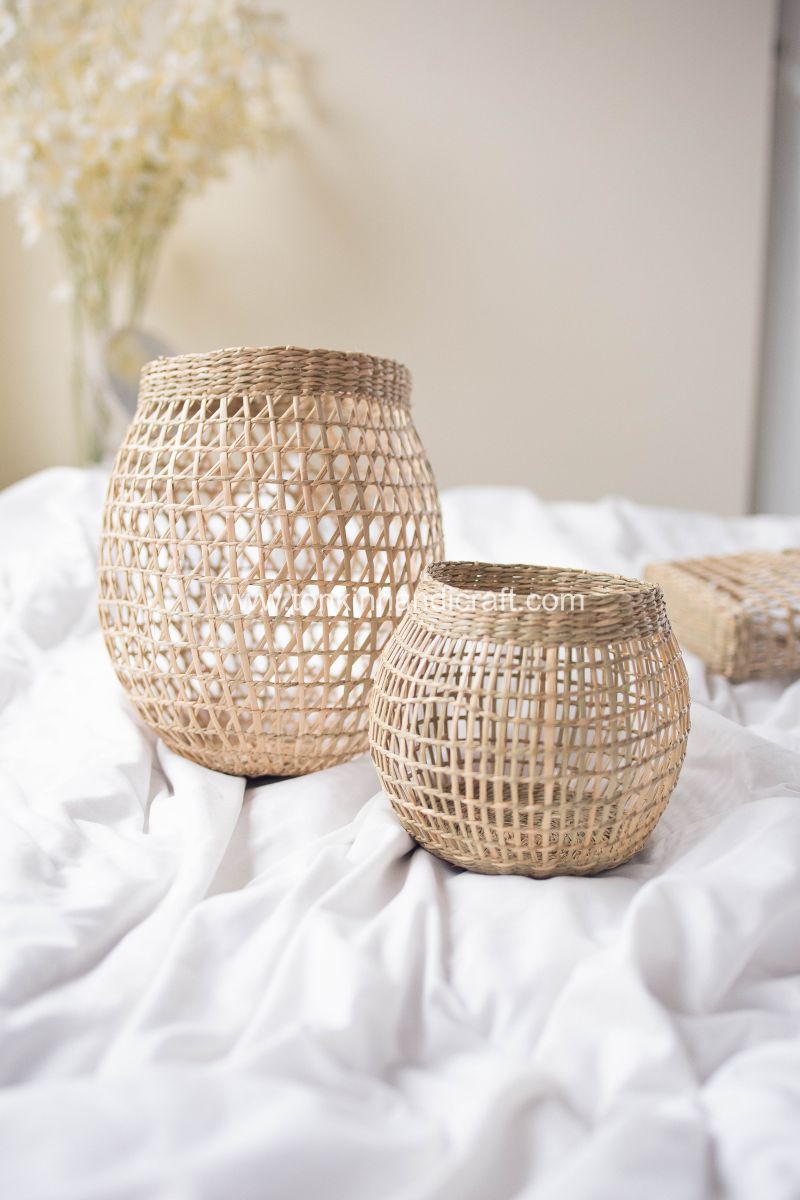 Set of 2 Seagrass Candle Holder