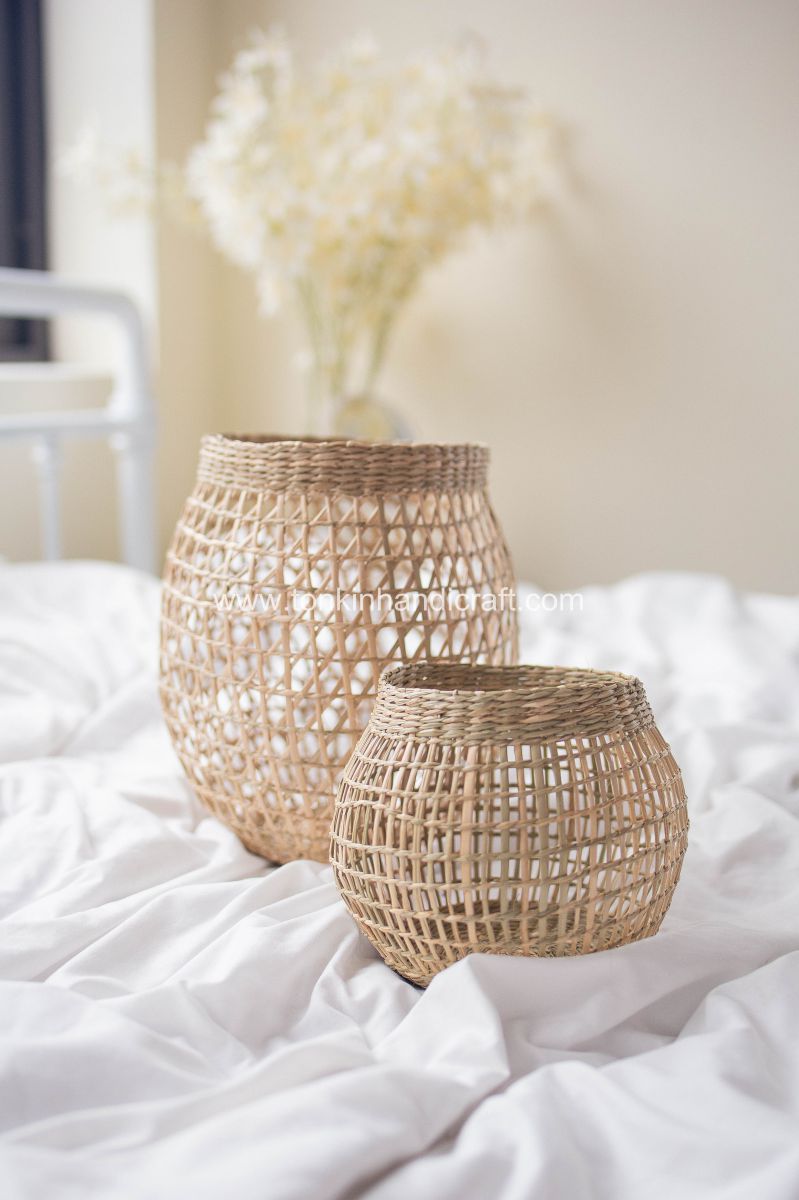 Set of 2 Seagrass Candle Holder