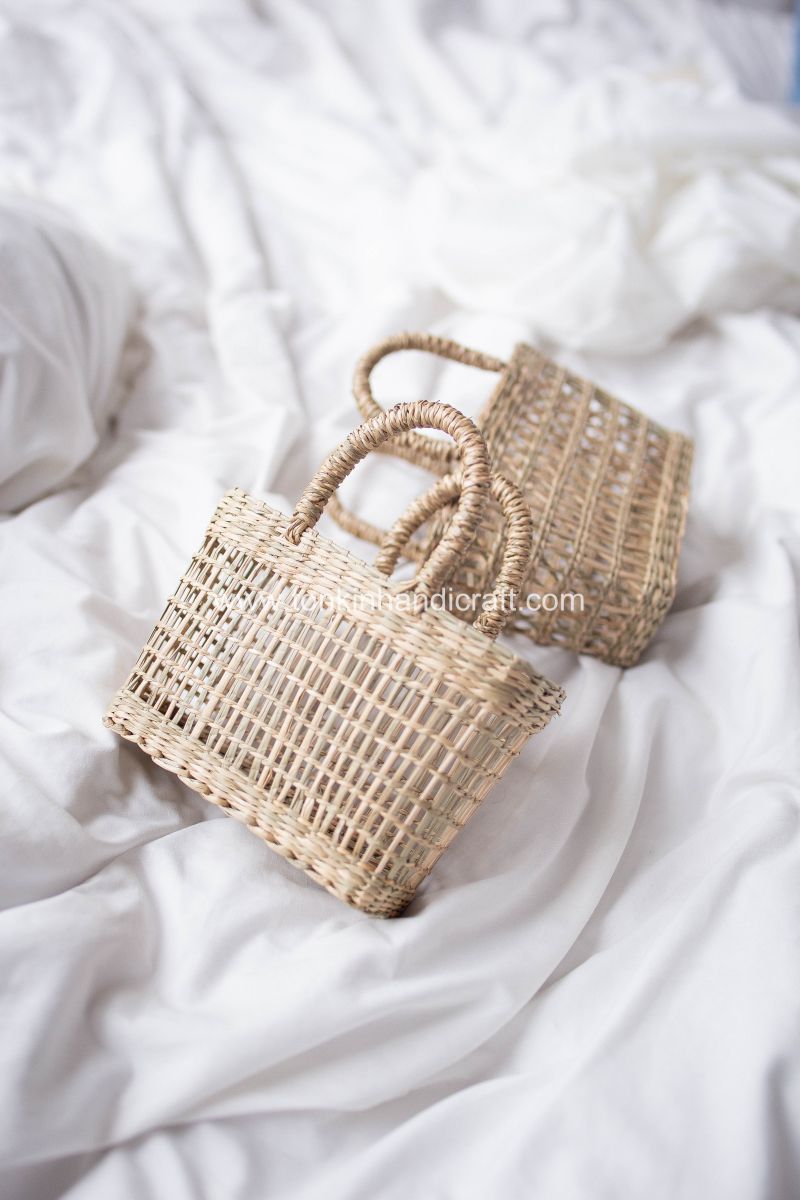 Bin Seagrass natural weave Baskets with handle for Baby