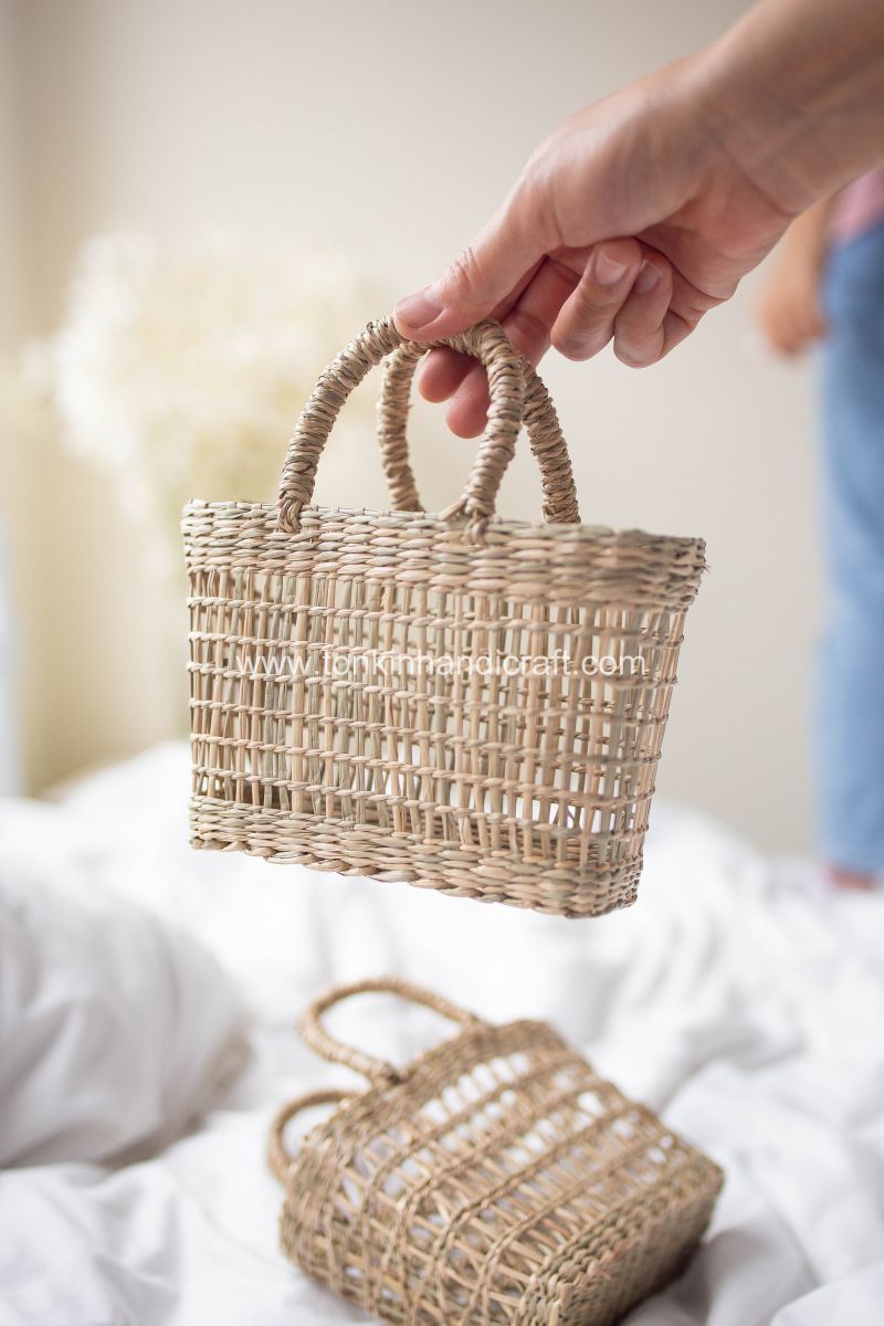 Bin Seagrass natural weave Baskets with handle for Baby