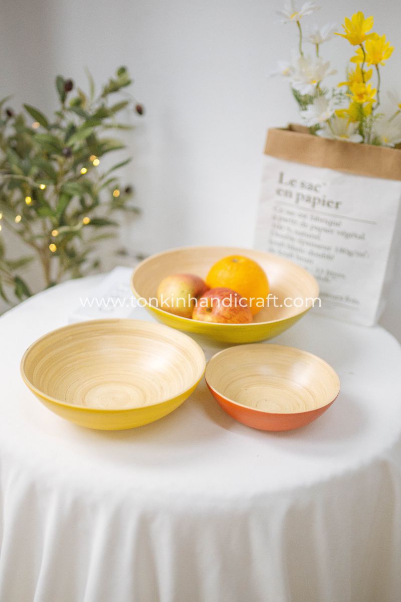 Set of 3 Round Bamboo Bowl - TONKIN HANDICRAFT