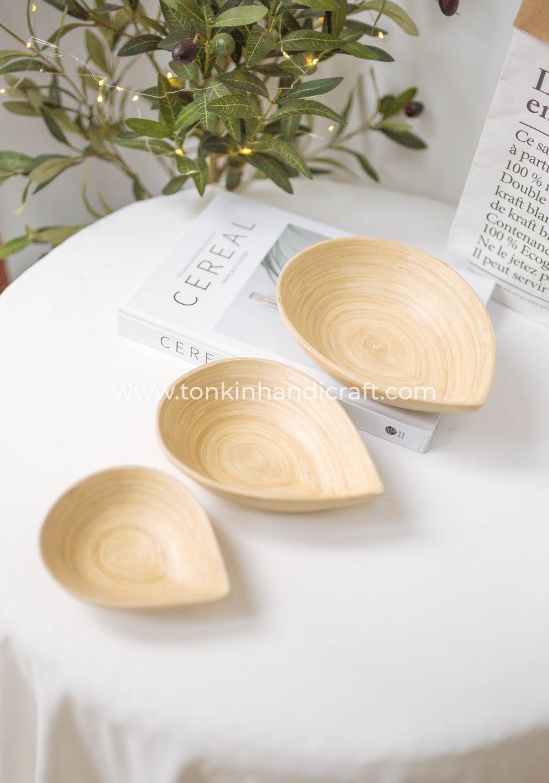 Set of 3 Bamboo Waterdrop Plate - TONKIN HANDICRAFT