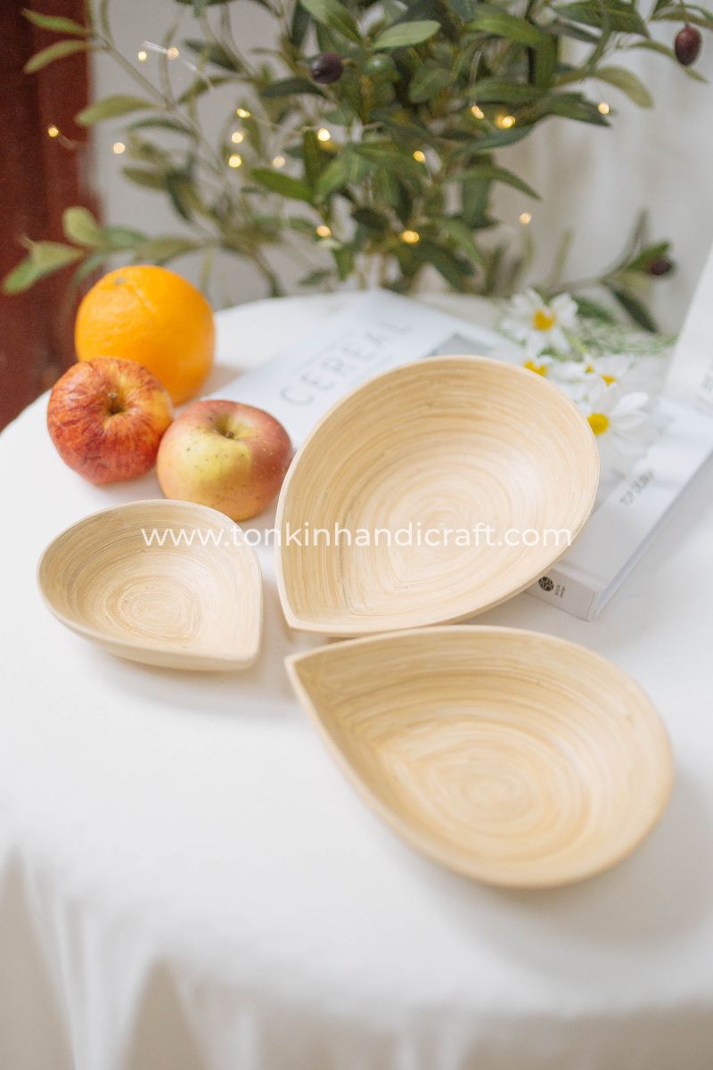 Set of 3 Bamboo Waterdrop Plate - TONKIN HANDICRAFT