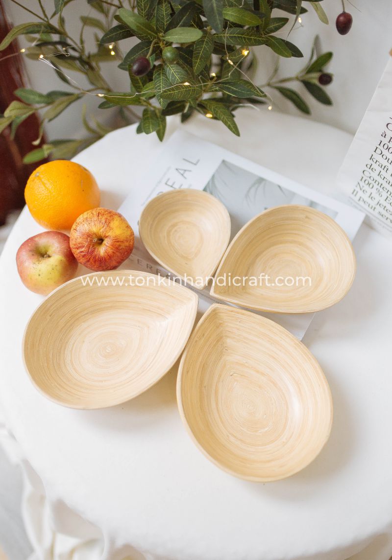 Set of 3 Bamboo Waterdrop Plate - TONKIN HANDICRAFT