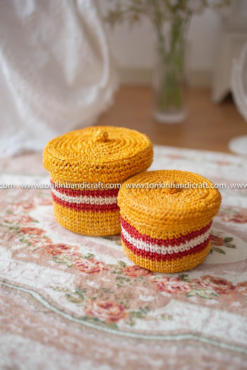 Set of 2 basket with lid - TONKIN HANDICRAFT