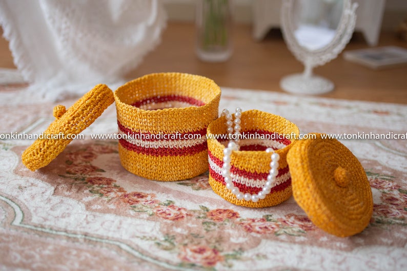 Set of 2 basket with lid - TONKIN HANDICRAFT