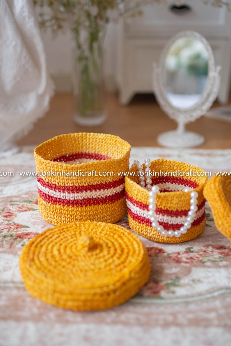 Set of 2 basket with lid - TONKIN HANDICRAFT