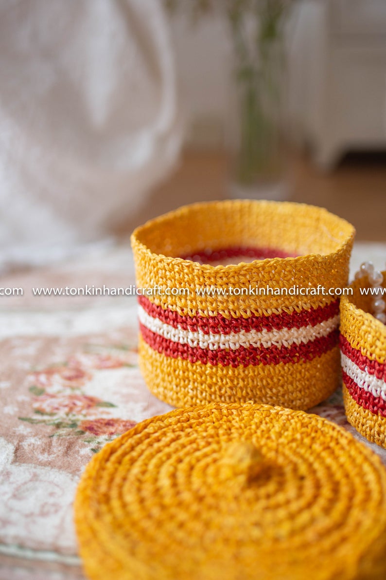 Set of 2 basket with lid - TONKIN HANDICRAFT